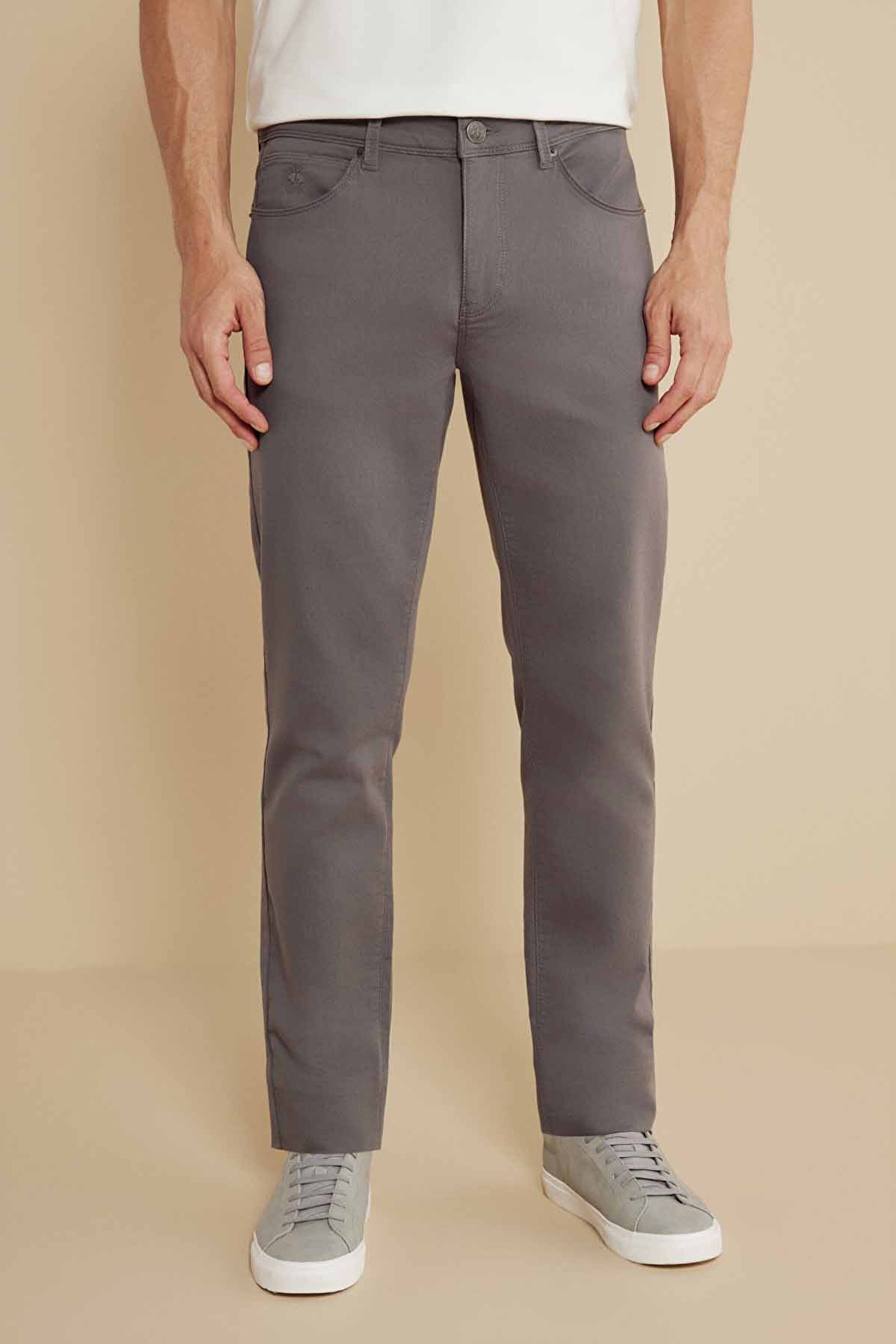 Pamuk Karışımlı Normal Bel Slim Fit Düz Paça 5 Cepli Pantolon - Gri (görsel 3)