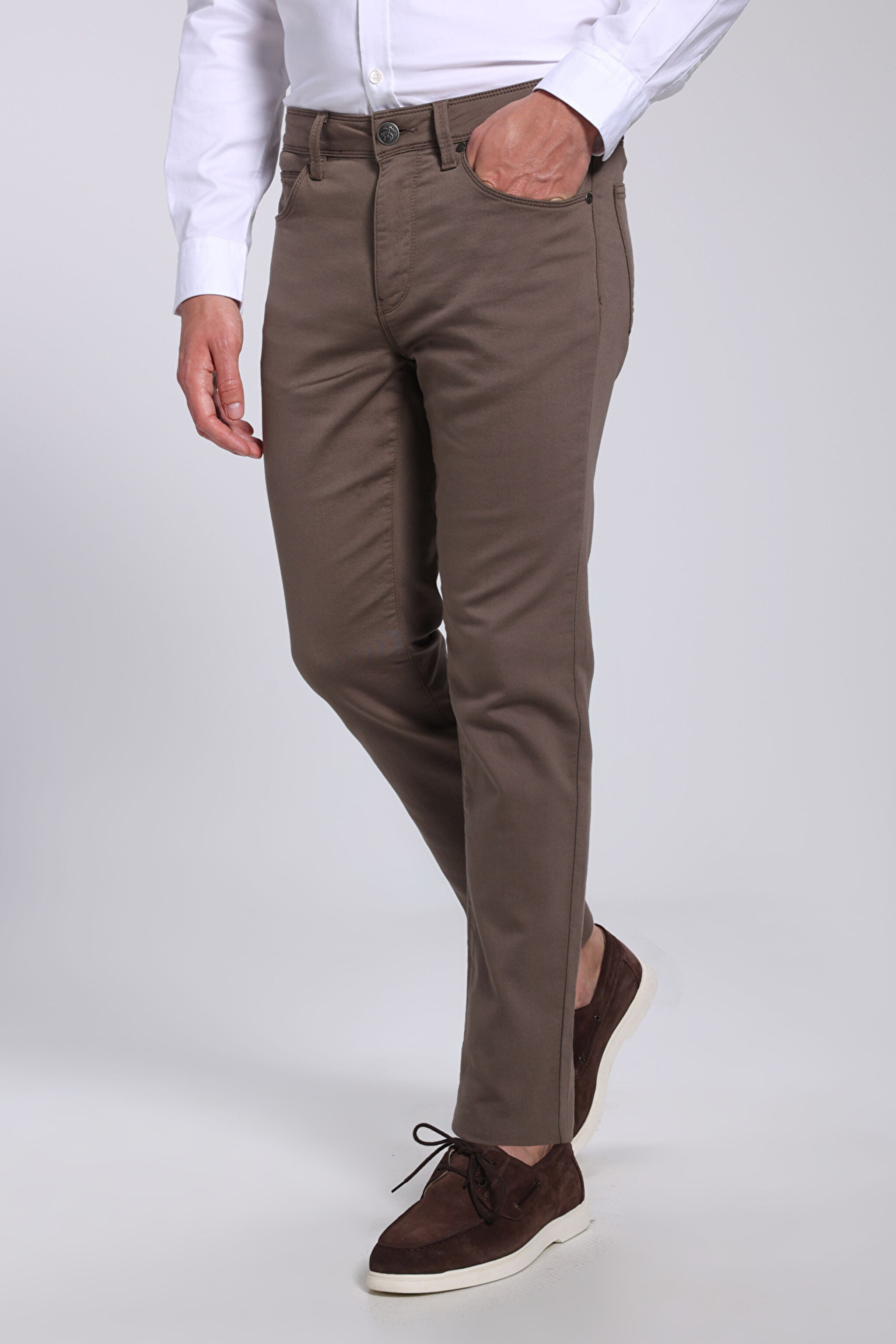 Pamuk Karışımlı Normal Bel Slim Fit Düz Paça 5 Cepli Pantolon - Vizon (görsel 5)