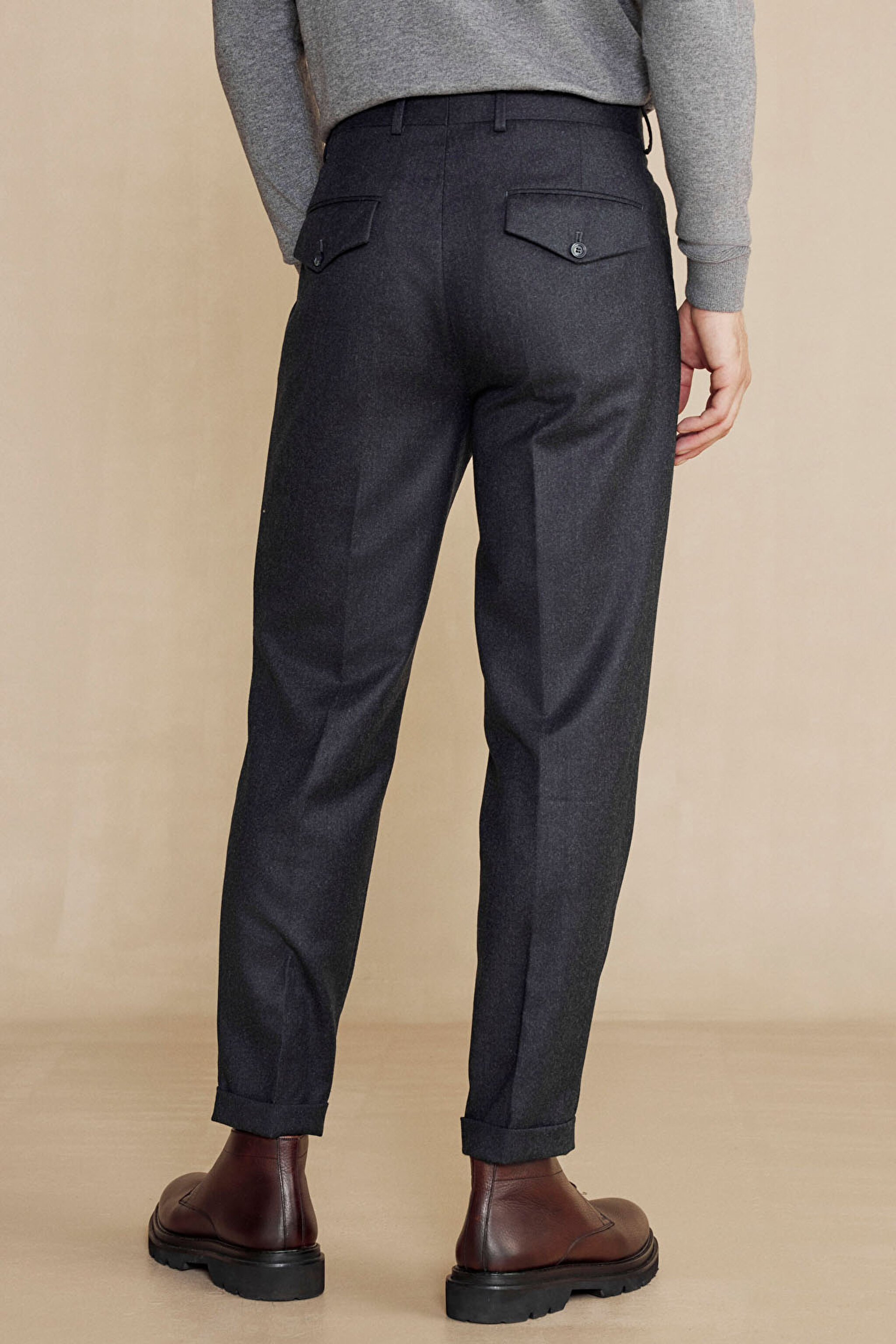 100% Yün Standart Fit Erkek Pantolon - Antrasit (görsel 4)