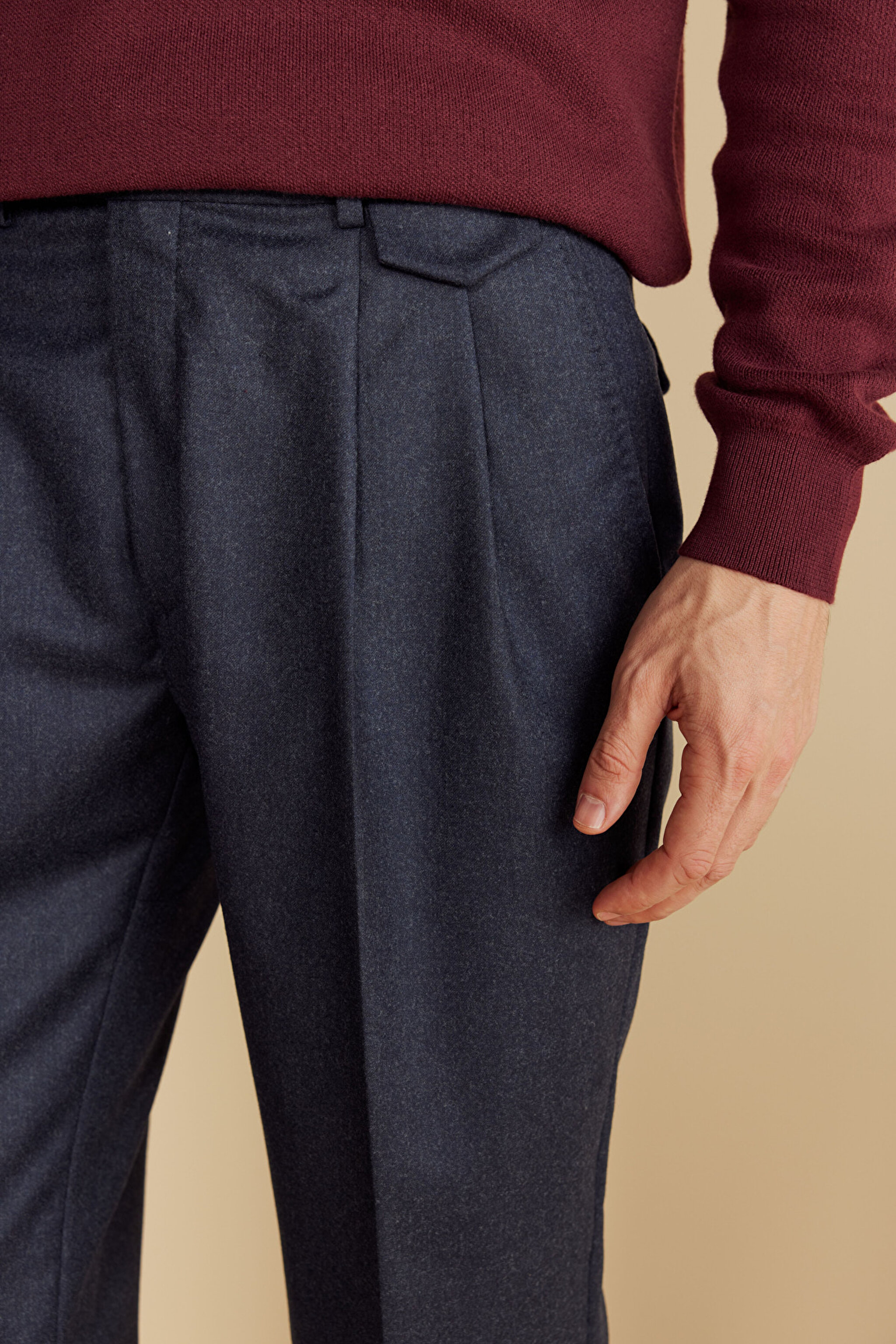 100% Yün Standart Fit Erkek Pantolon - Lacivert (görsel 5)