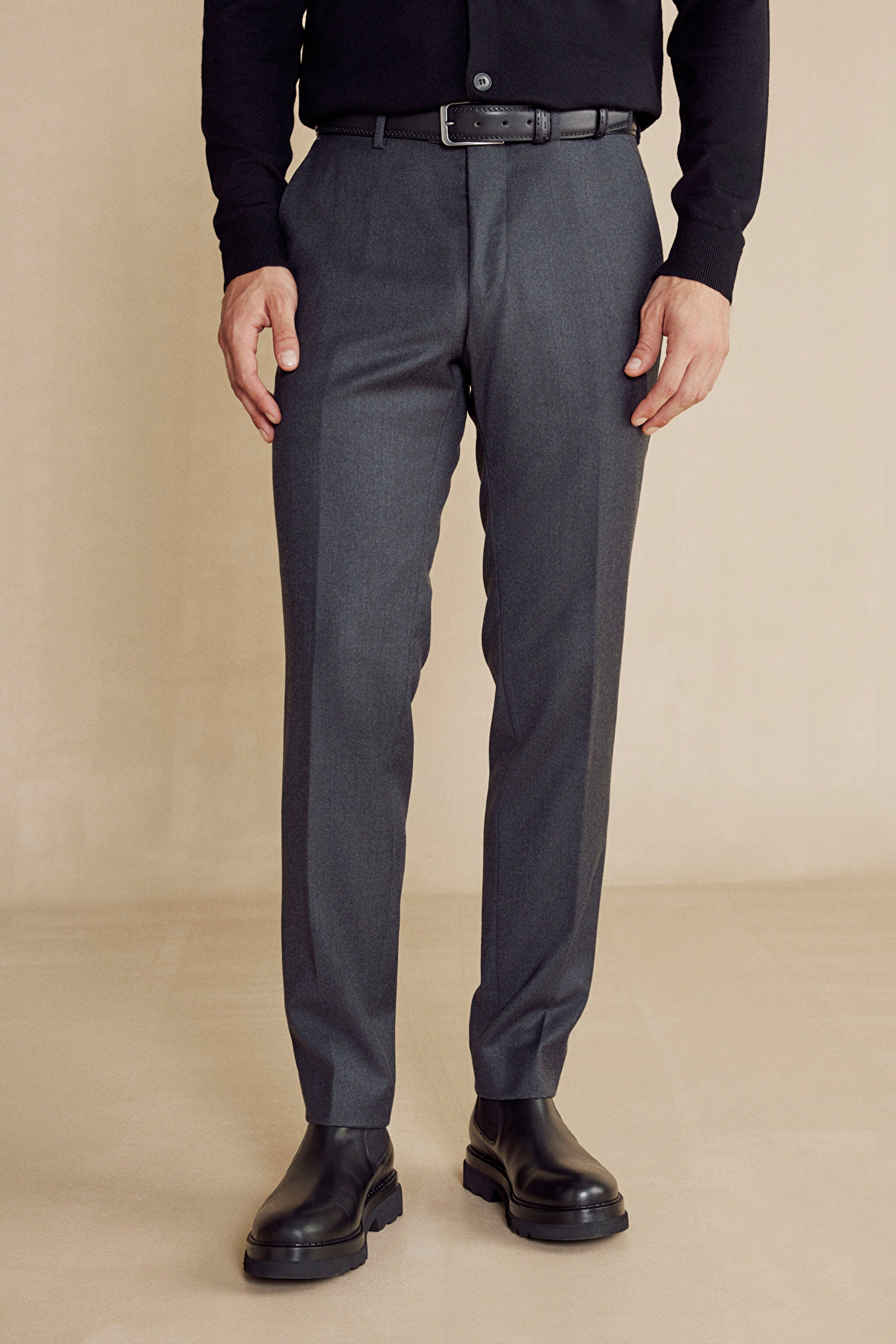 %100 Yün Flannel Klasik Pantolon - Antrasit (görsel 3)