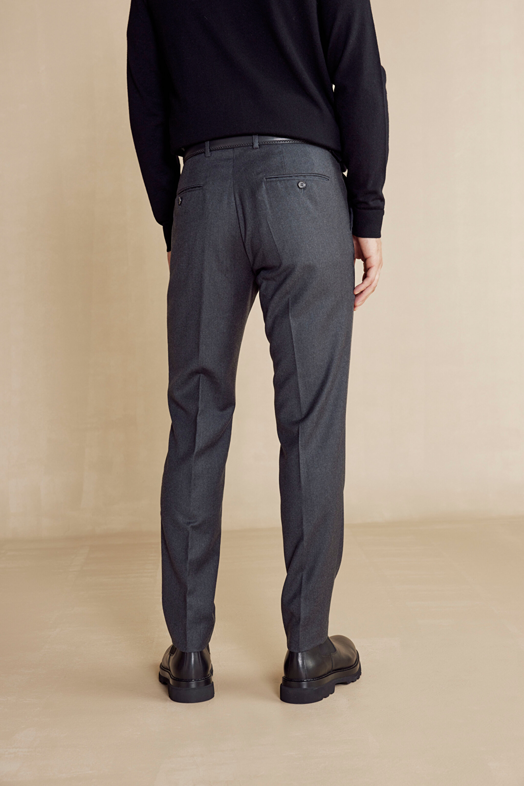 %100 Yün Flannel Klasik Pantolon - Antrasit (görsel 4)