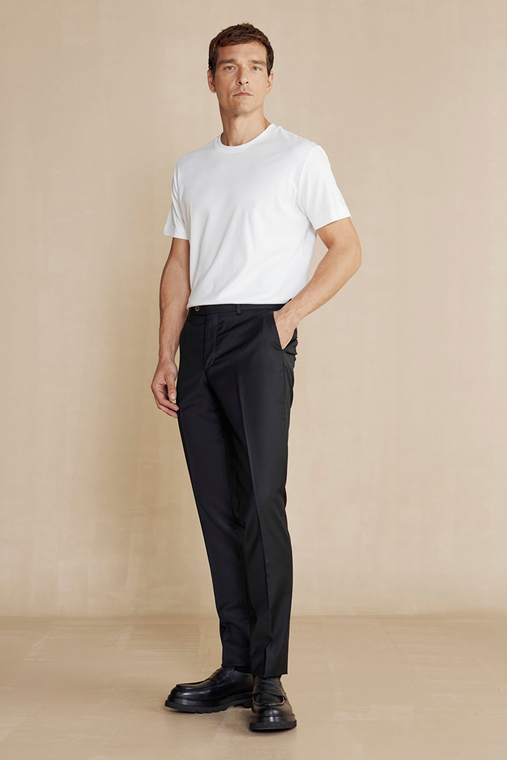 %100 Yün Flannel Klasik Pantolon - Siyah (görsel 2)