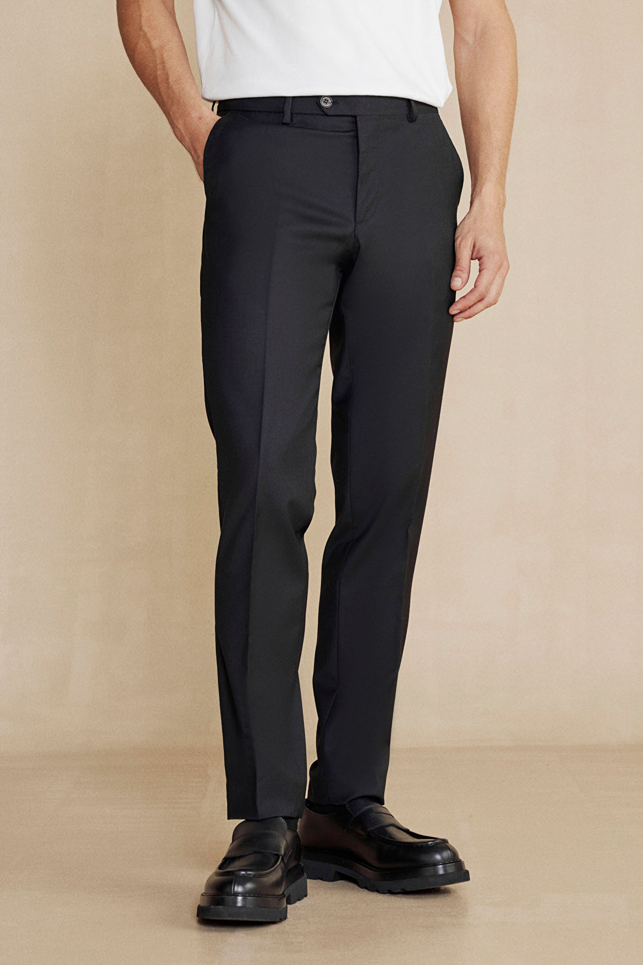 %100 Yün Flannel Klasik Pantolon - Siyah (görsel 3)
