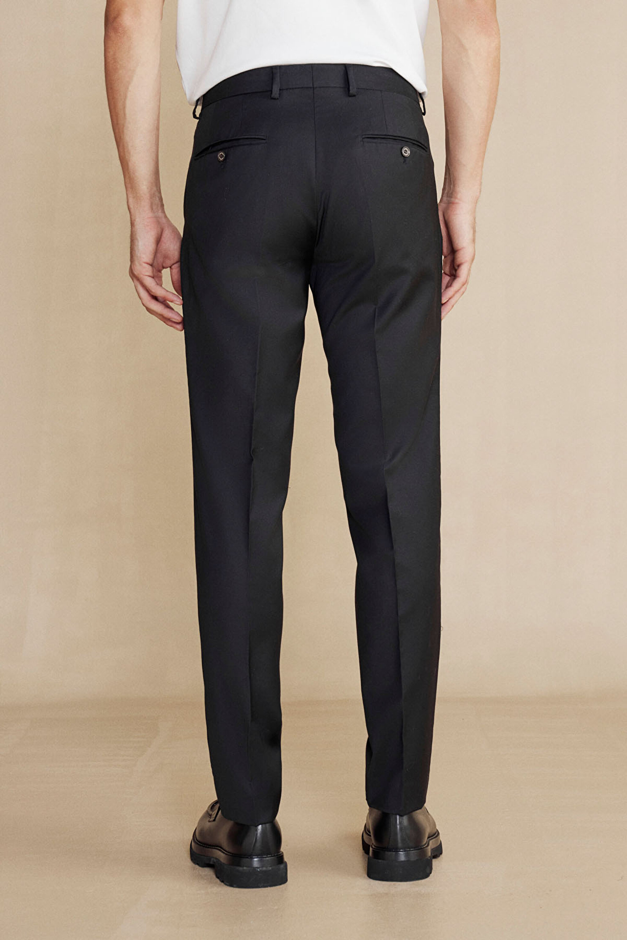 %100 Yün Flannel Klasik Pantolon - Siyah (görsel 4)