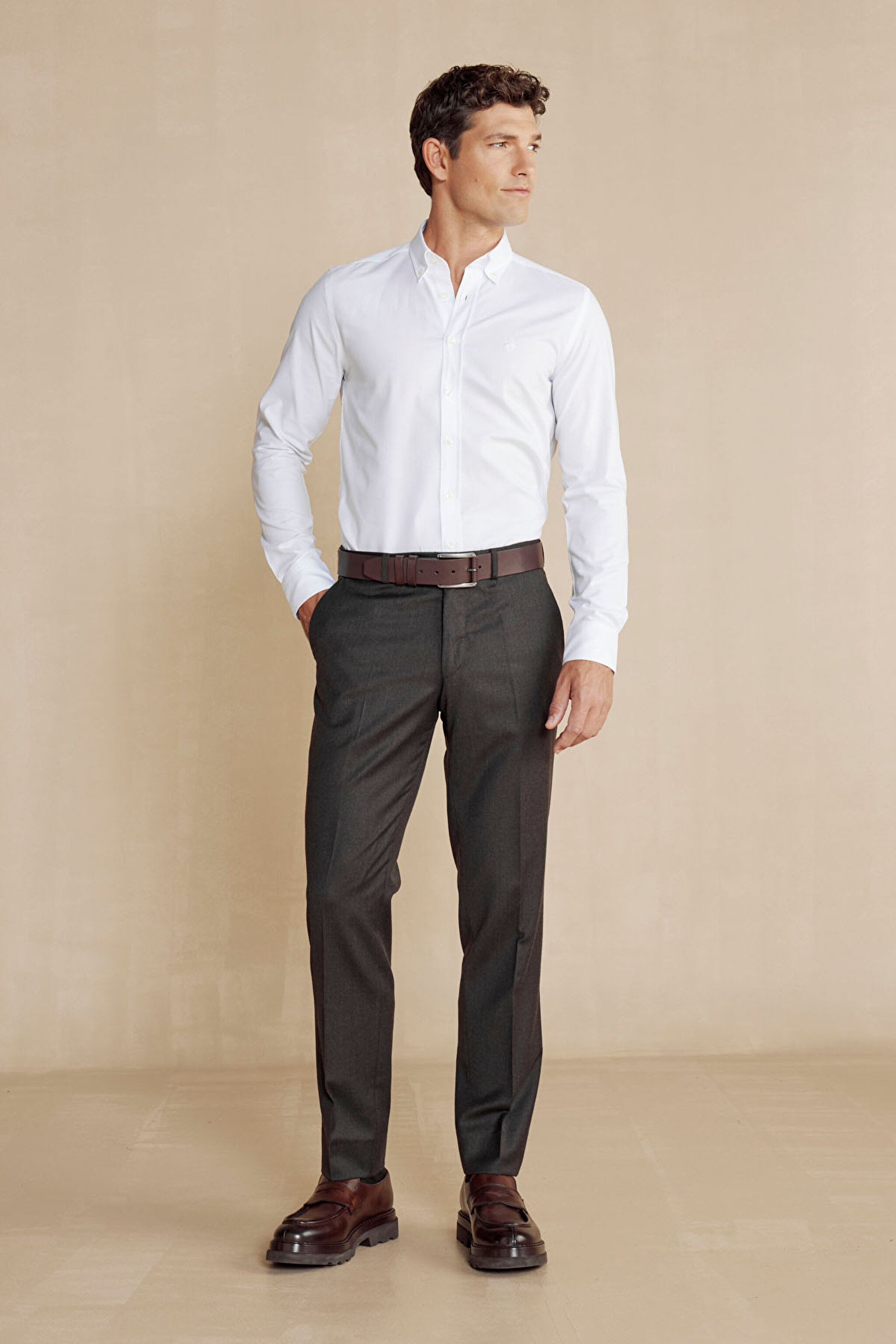 %100 Yün Flannel Klasik Pantolon - Kahverengi