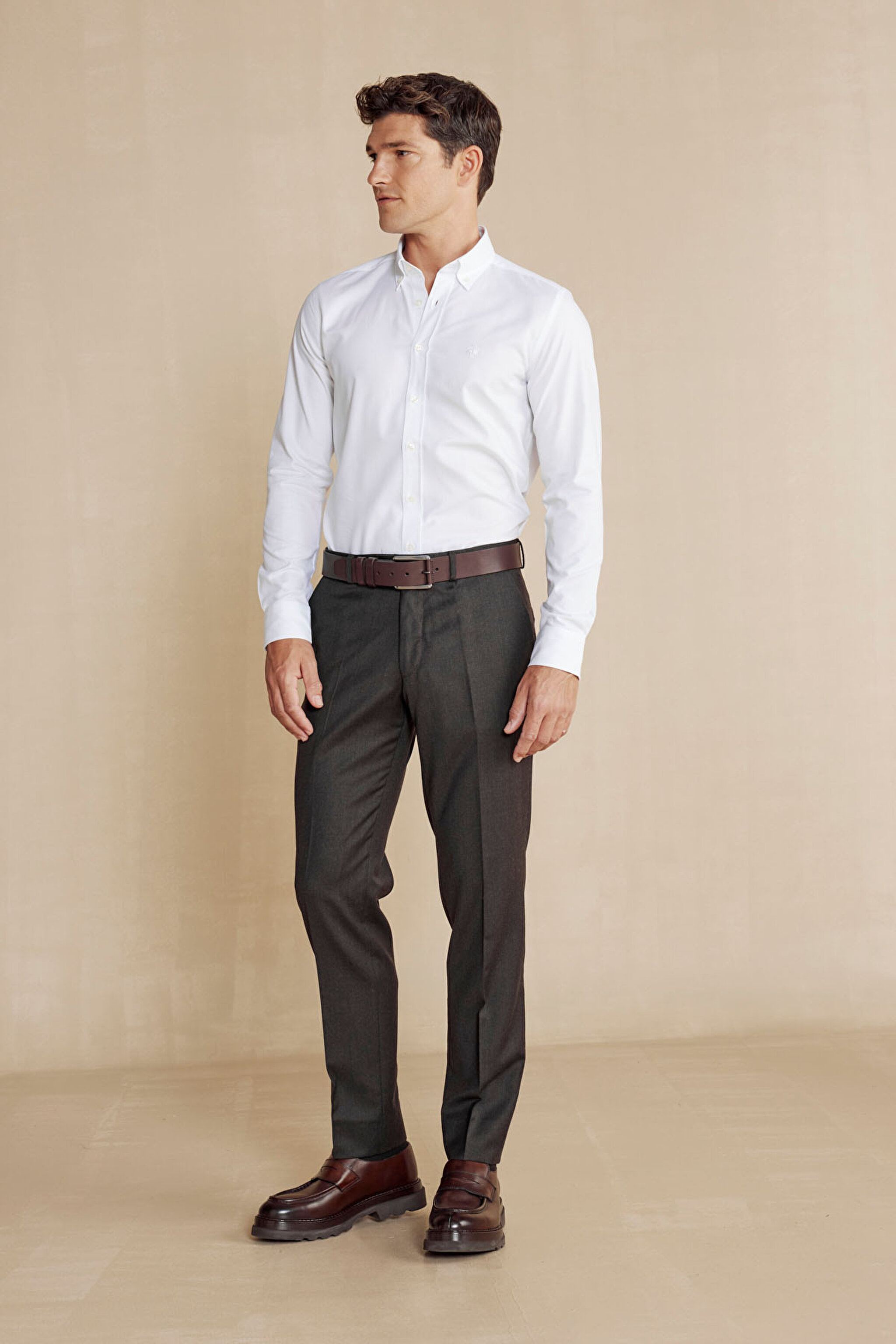 %100 Yün Flannel Klasik Pantolon - Kahverengi (görsel 2)