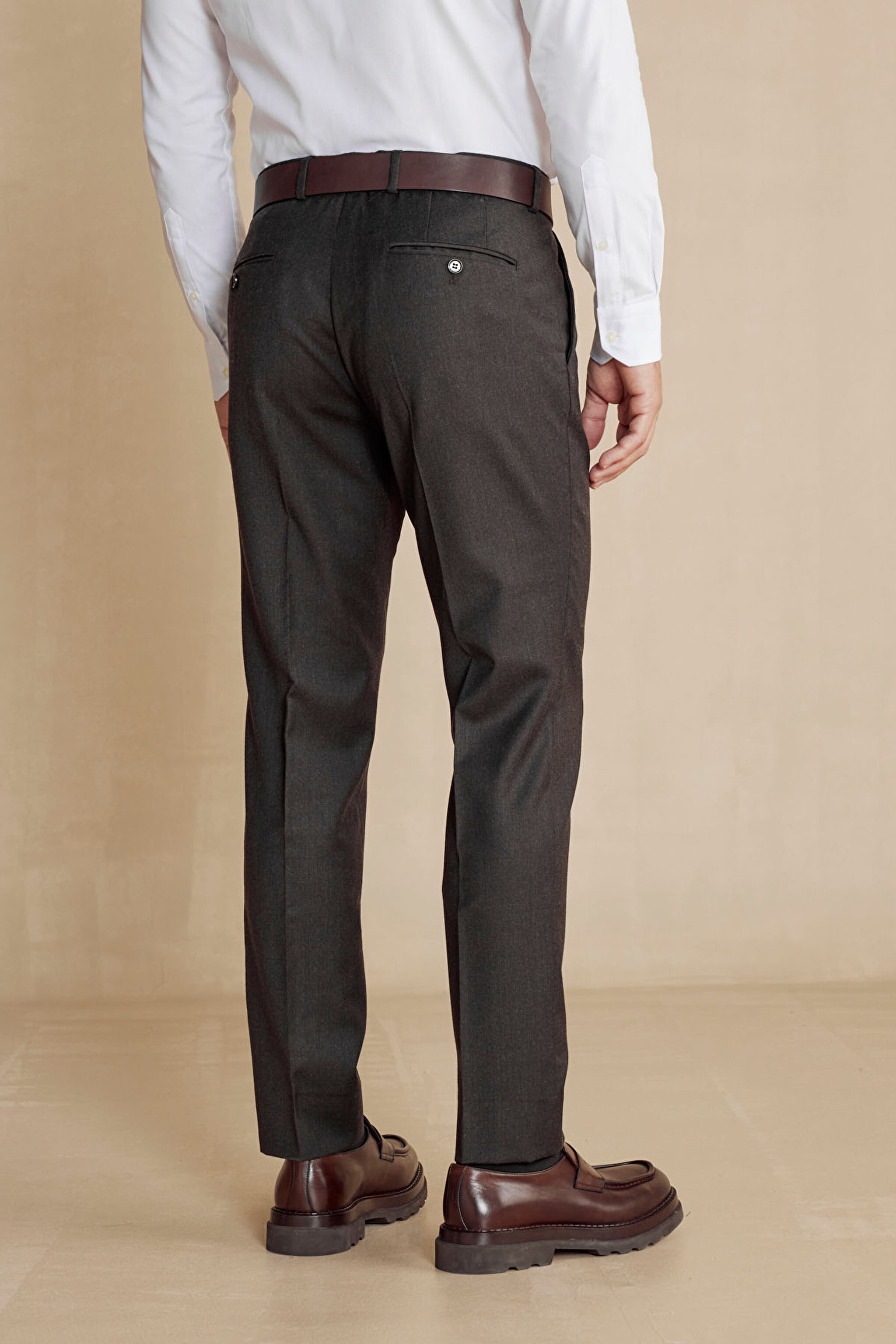%100 Yün Flannel Klasik Pantolon - Kahverengi (görsel 4)
