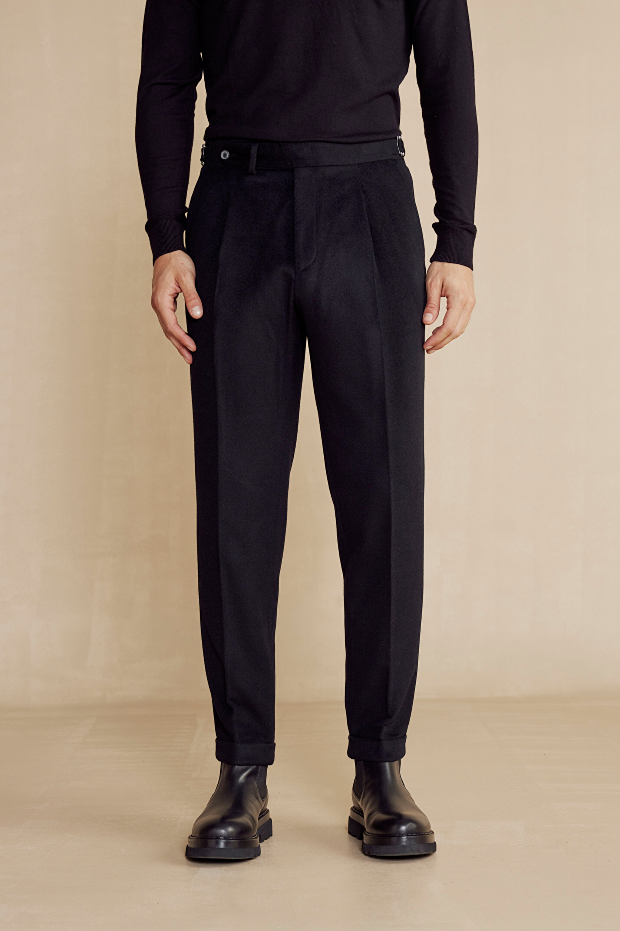 Tokalı Yün Karışımlı Sartorial Pantolon - Siyah (görsel 3)