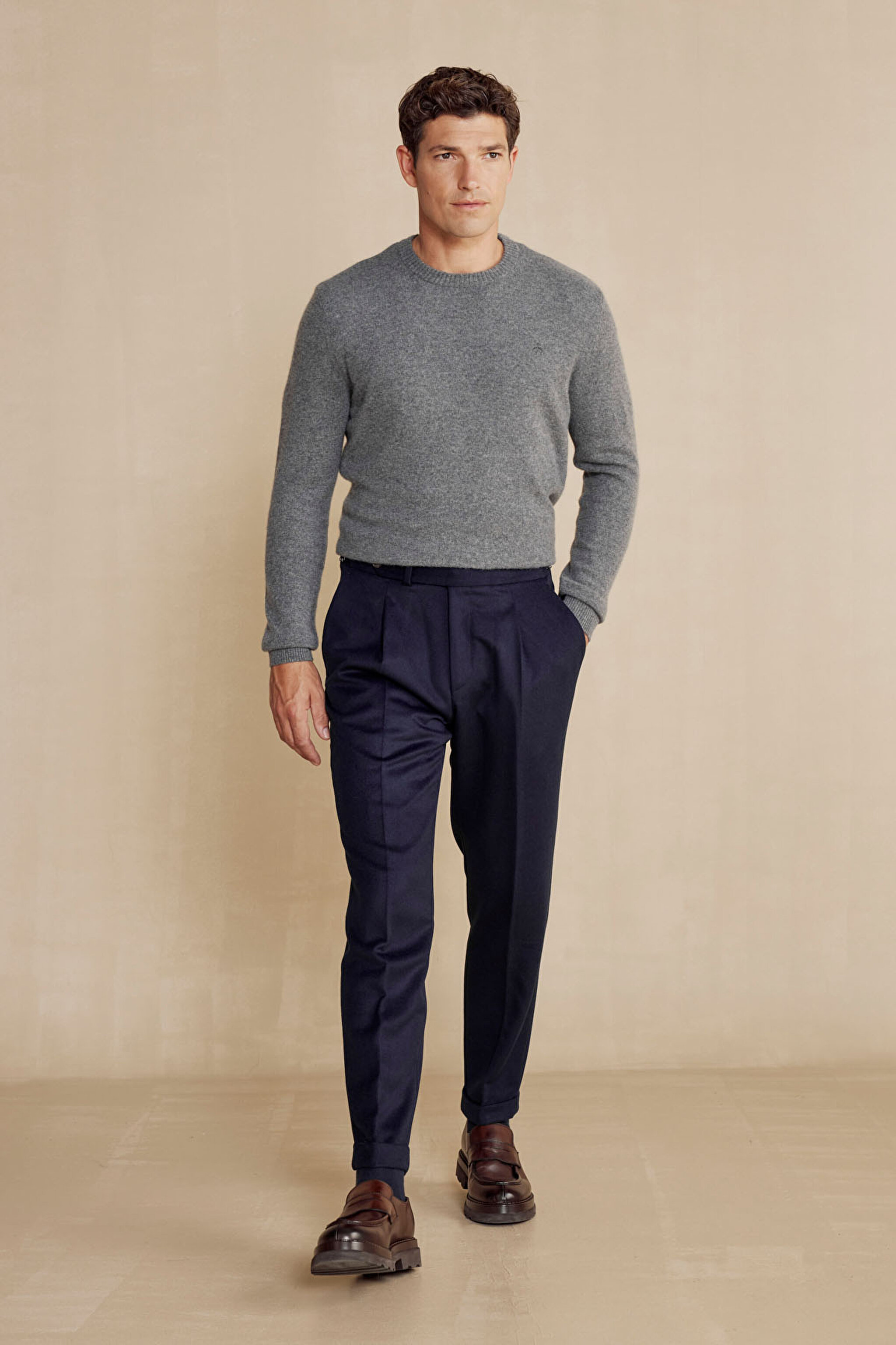 Tokalı Yün Karışımlı Sartorial Pantolon - Lacivert