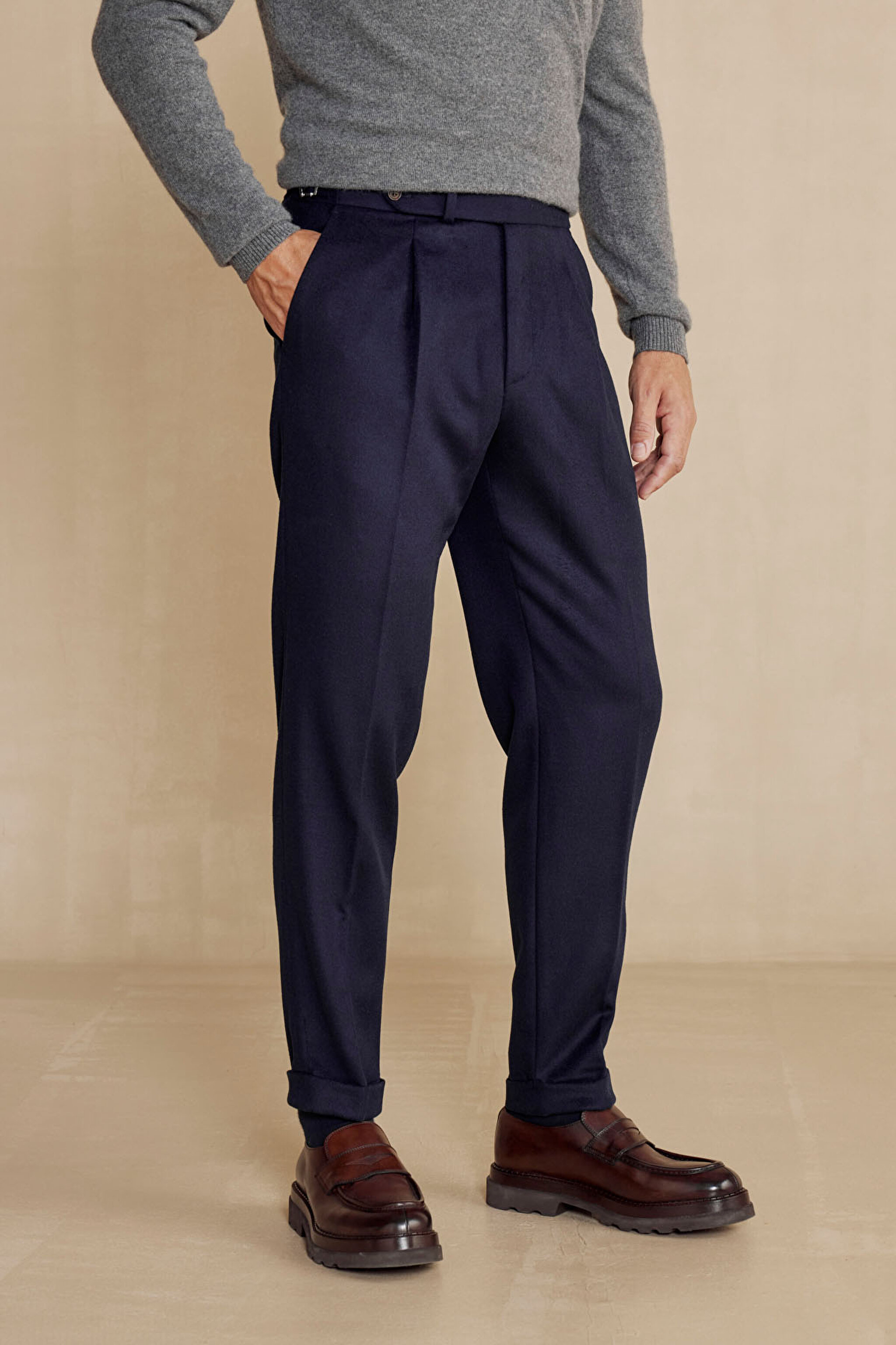 Tokalı Yün Karışımlı Sartorial Pantolon - Lacivert (görsel 3)