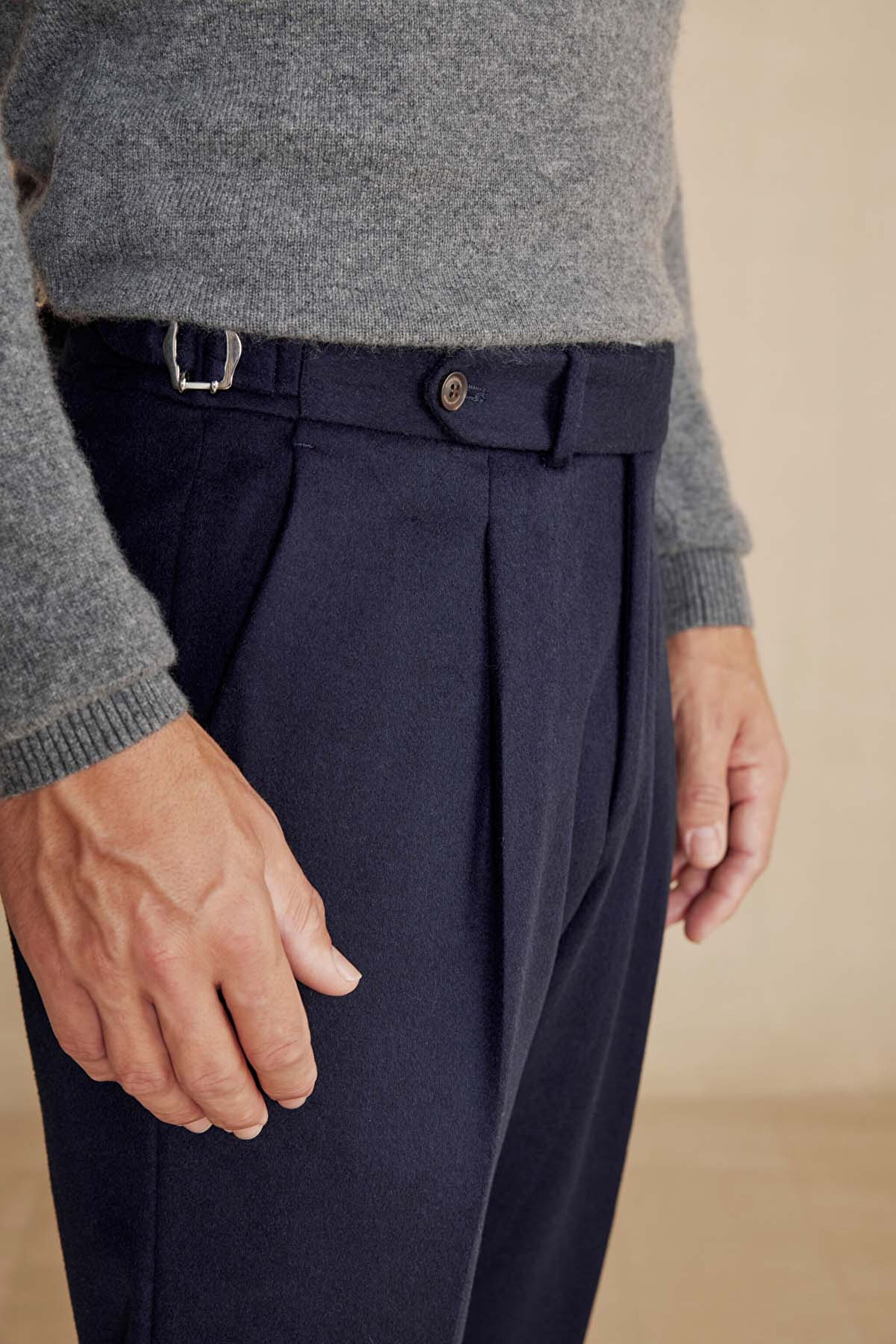 Tokalı Yün Karışımlı Sartorial Pantolon - Lacivert (görsel 5)