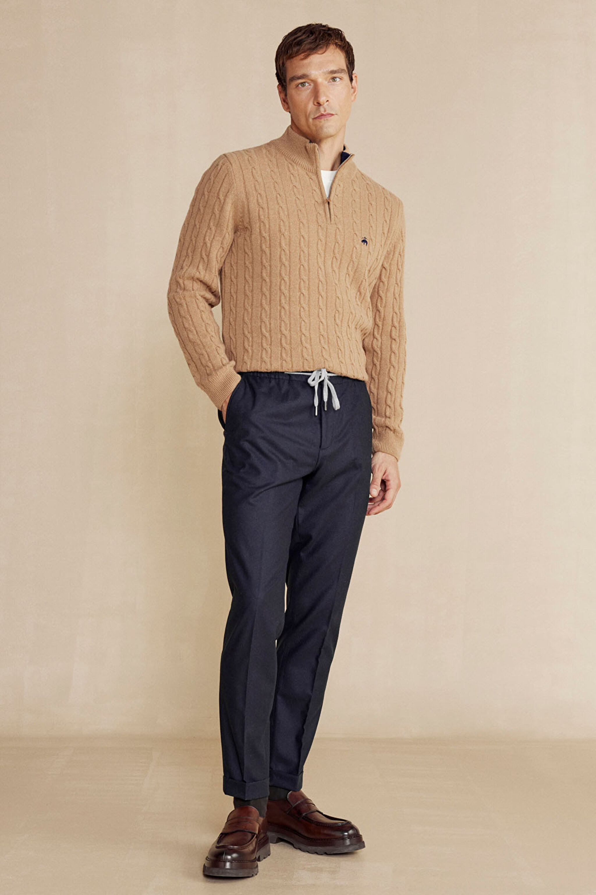 Yün Kaşmir Karışım Erkek Jogger Pantolon - Lacivert (görsel 2)