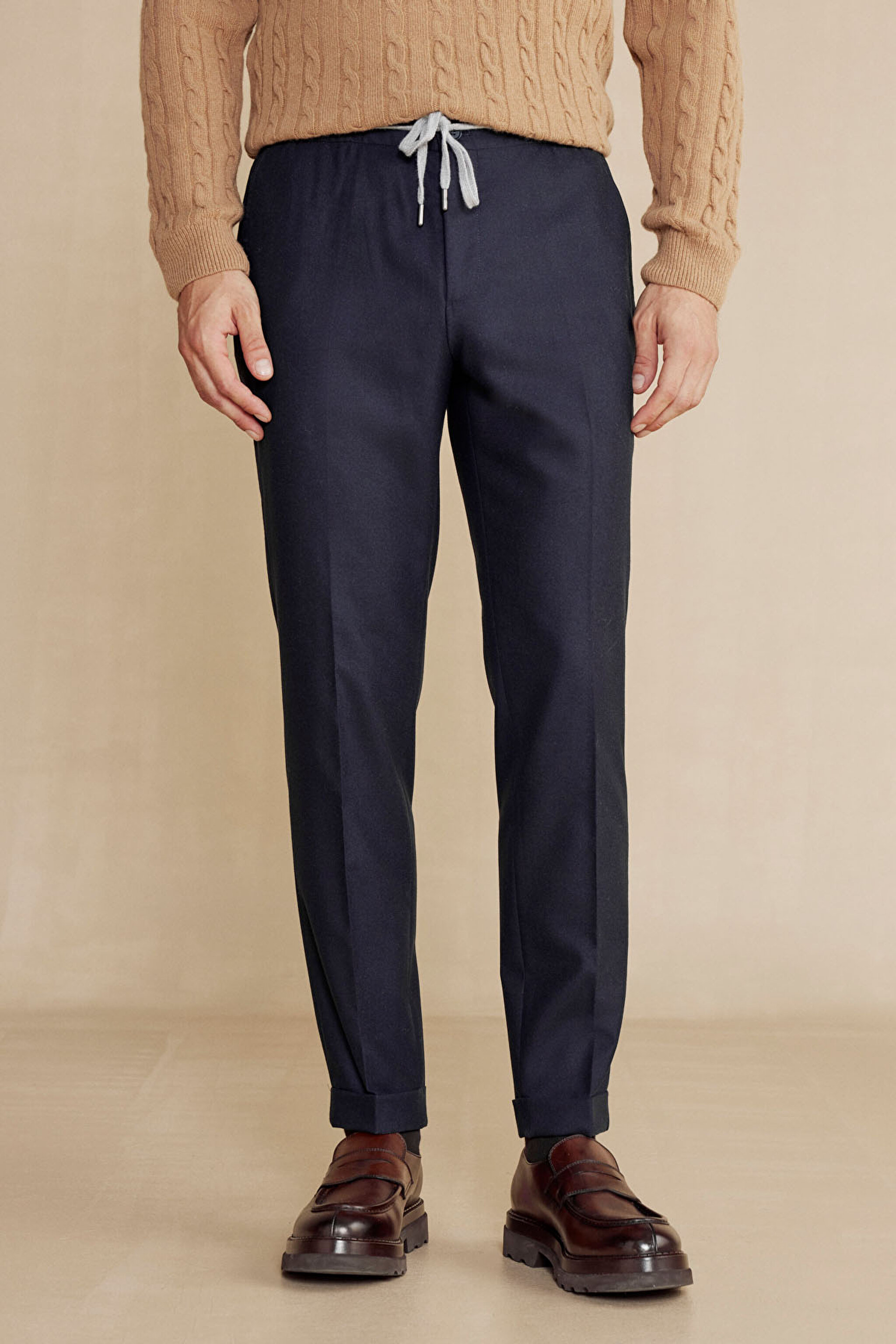 Yün Kaşmir Karışım Erkek Jogger Pantolon - Lacivert (görsel 3)