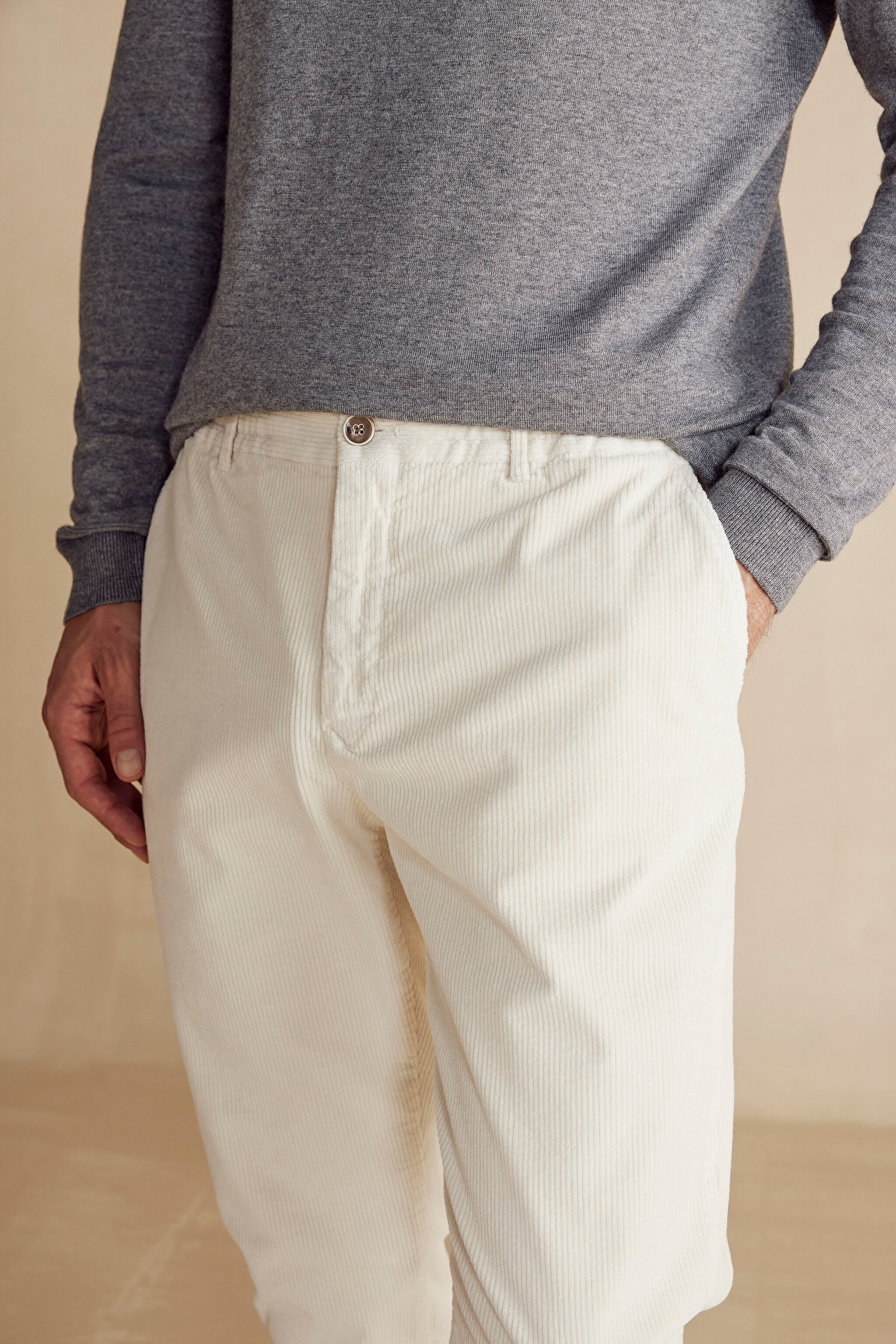 Kadife Jogger Erkek Pantolon - Ekru (görsel 4)
