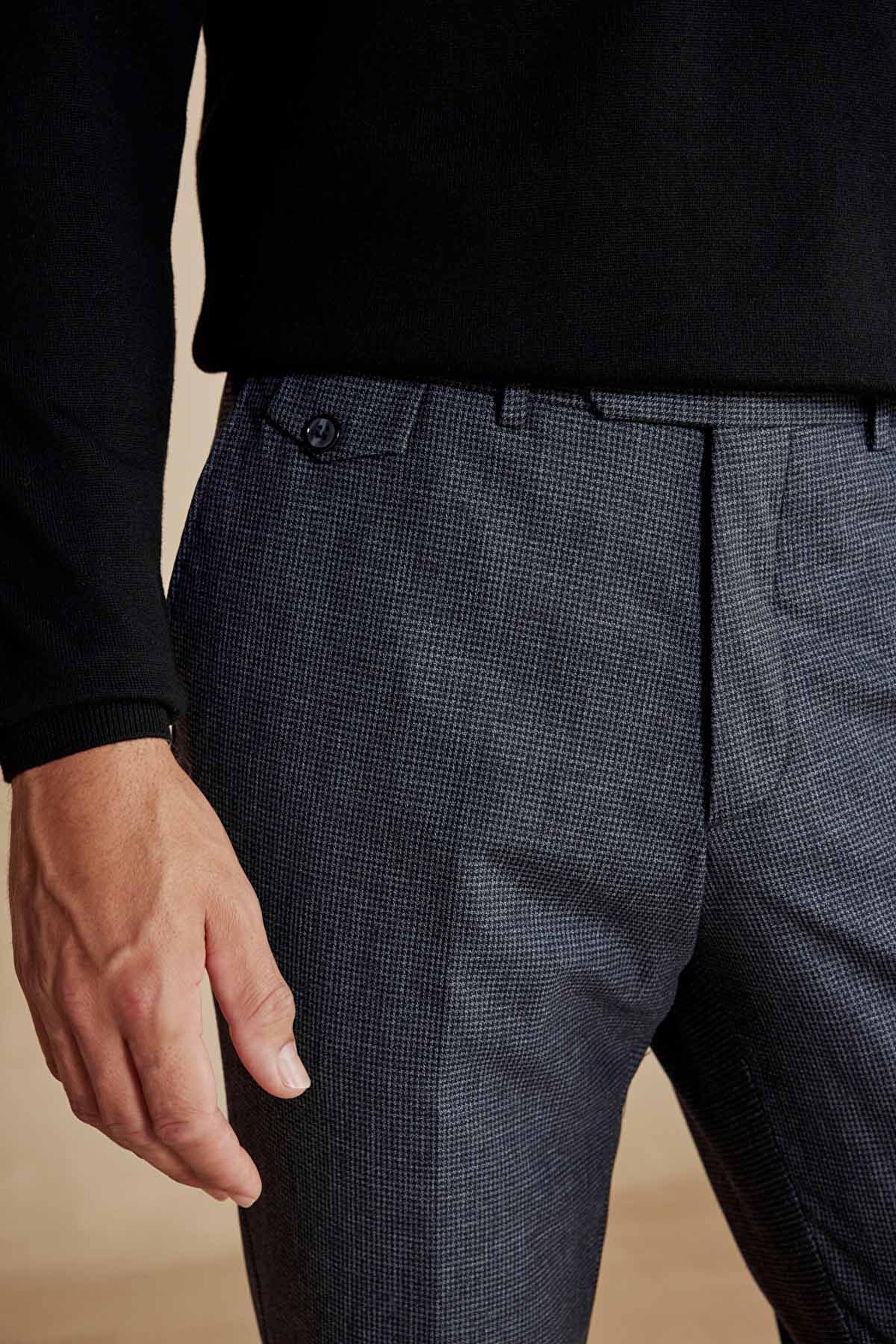 Yün Karışım Beli Lastikli Kazayağı Desenli Erkek Pantolon - Lacivert (görsel 5)