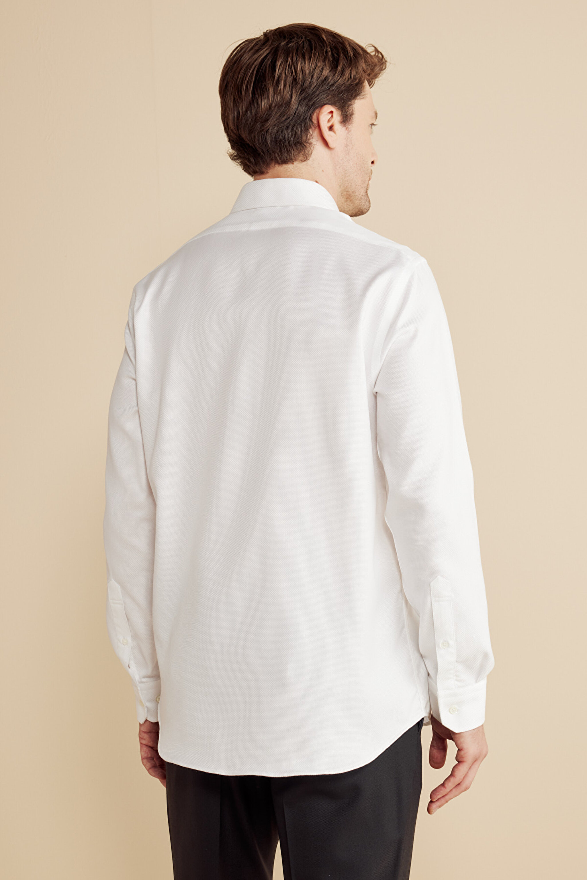 %100 Pamuk Slim Fit İtalyan Yaka Gömlek - Beyaz (görsel 6)