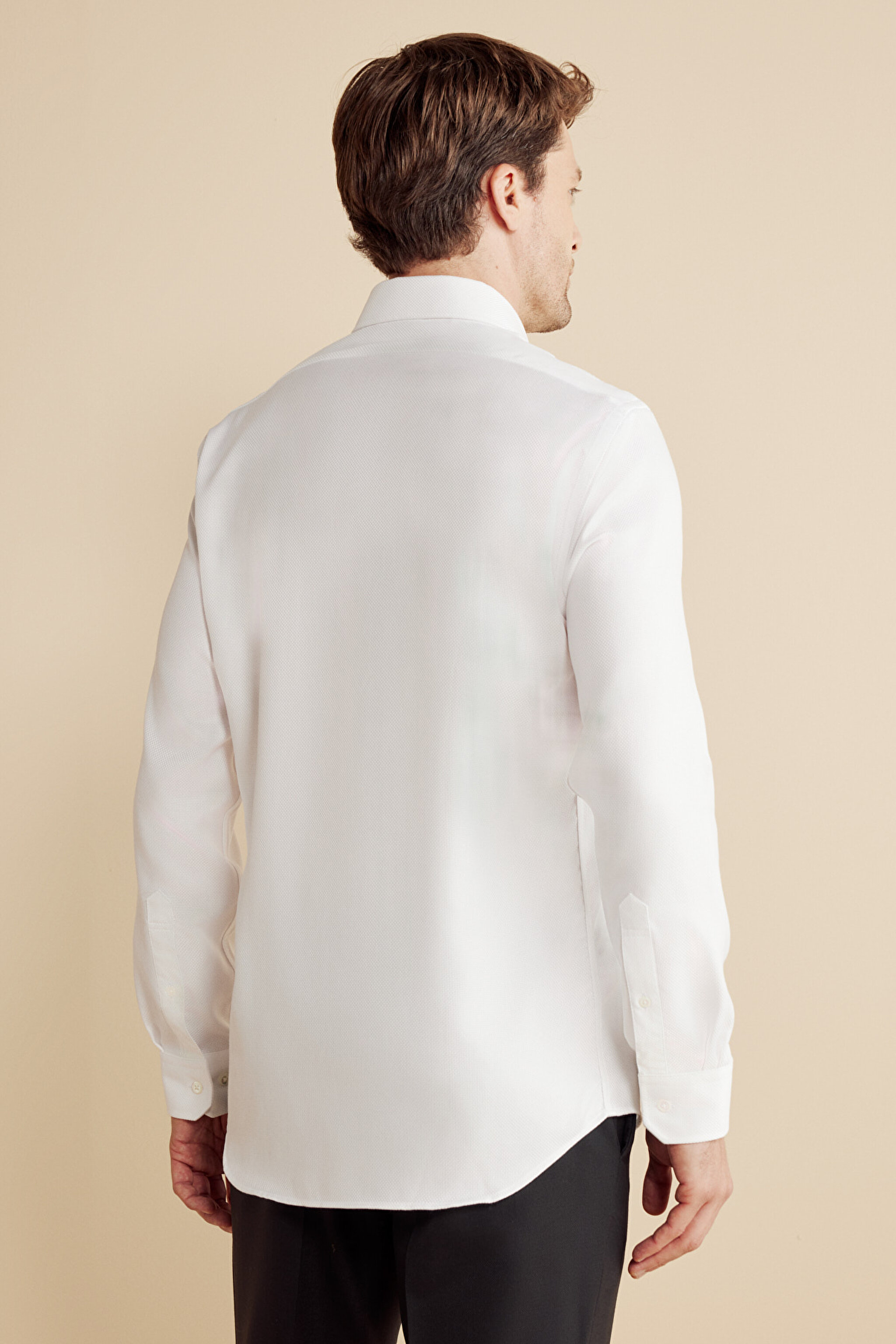 %100 Pamuk Slim Fit Klasik Yaka Gömlek - Beyaz (görsel 6)