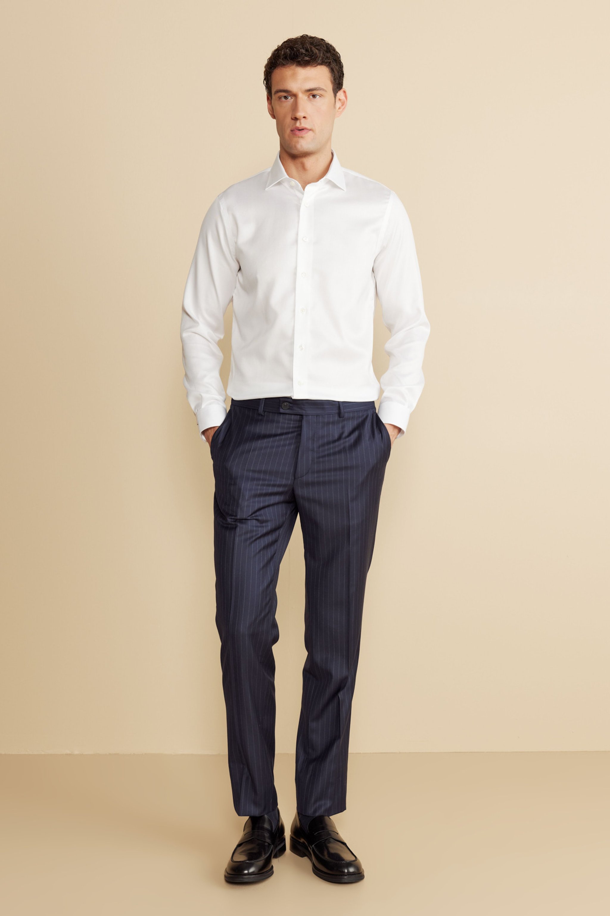 %100 Pamuk Balıksırtı Slim Fit Klasik Yaka Gömlek - Beyaz (görsel 3)