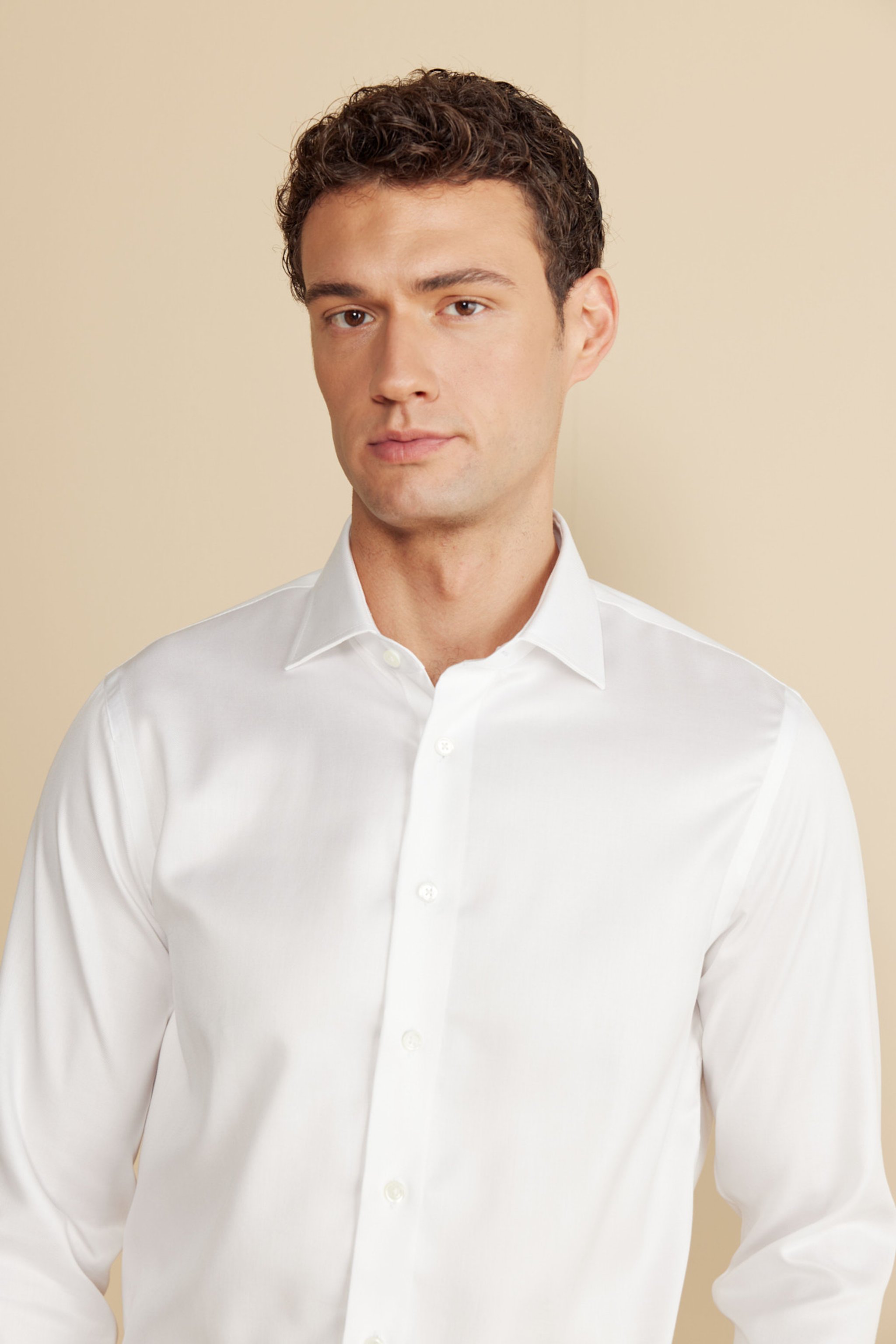 %100 Pamuk Balıksırtı Slim Fit Klasik Yaka Gömlek - Beyaz (görsel 4)