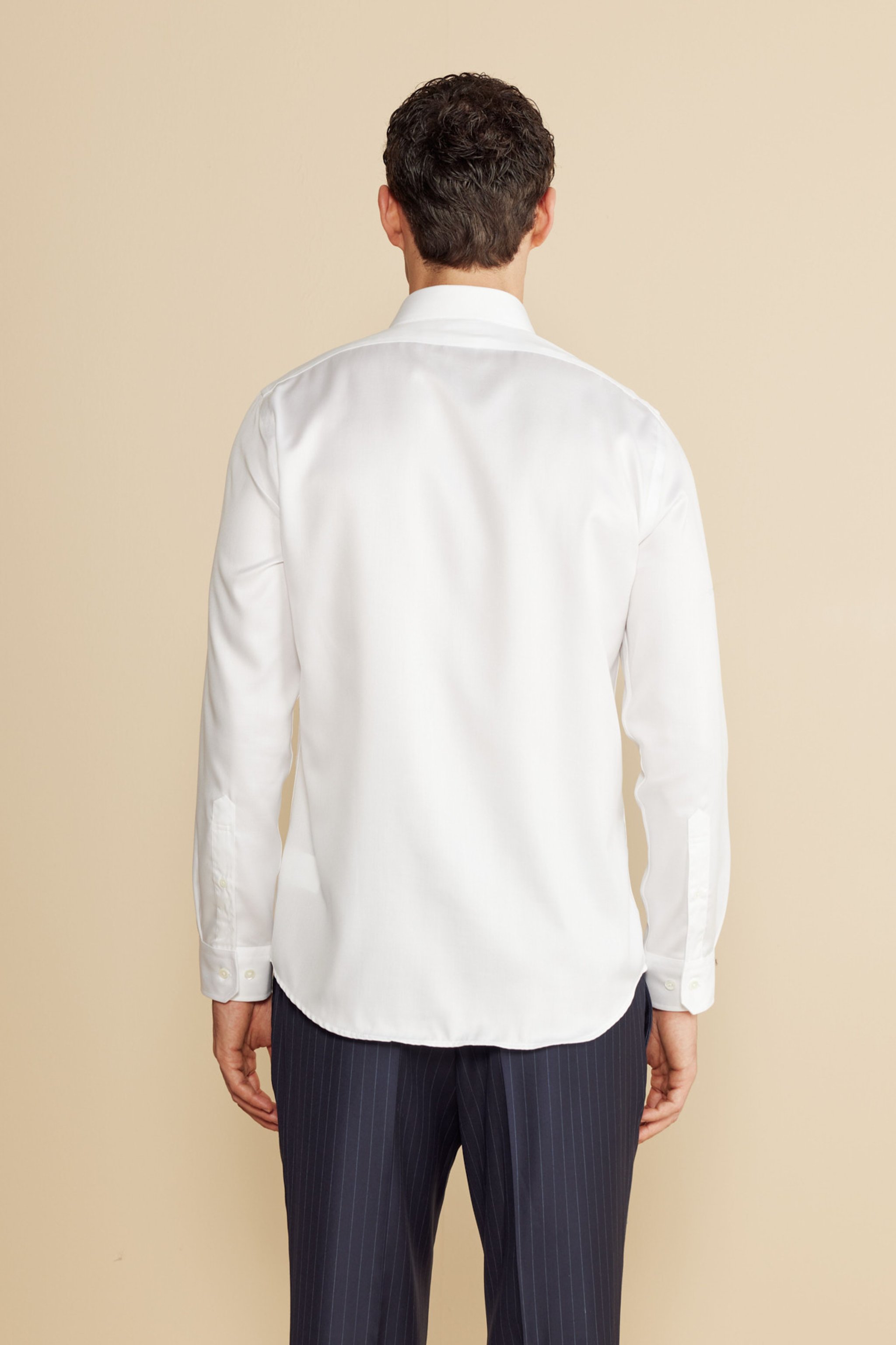 %100 Pamuk Balıksırtı Slim Fit Klasik Yaka Gömlek - Beyaz (görsel 5)