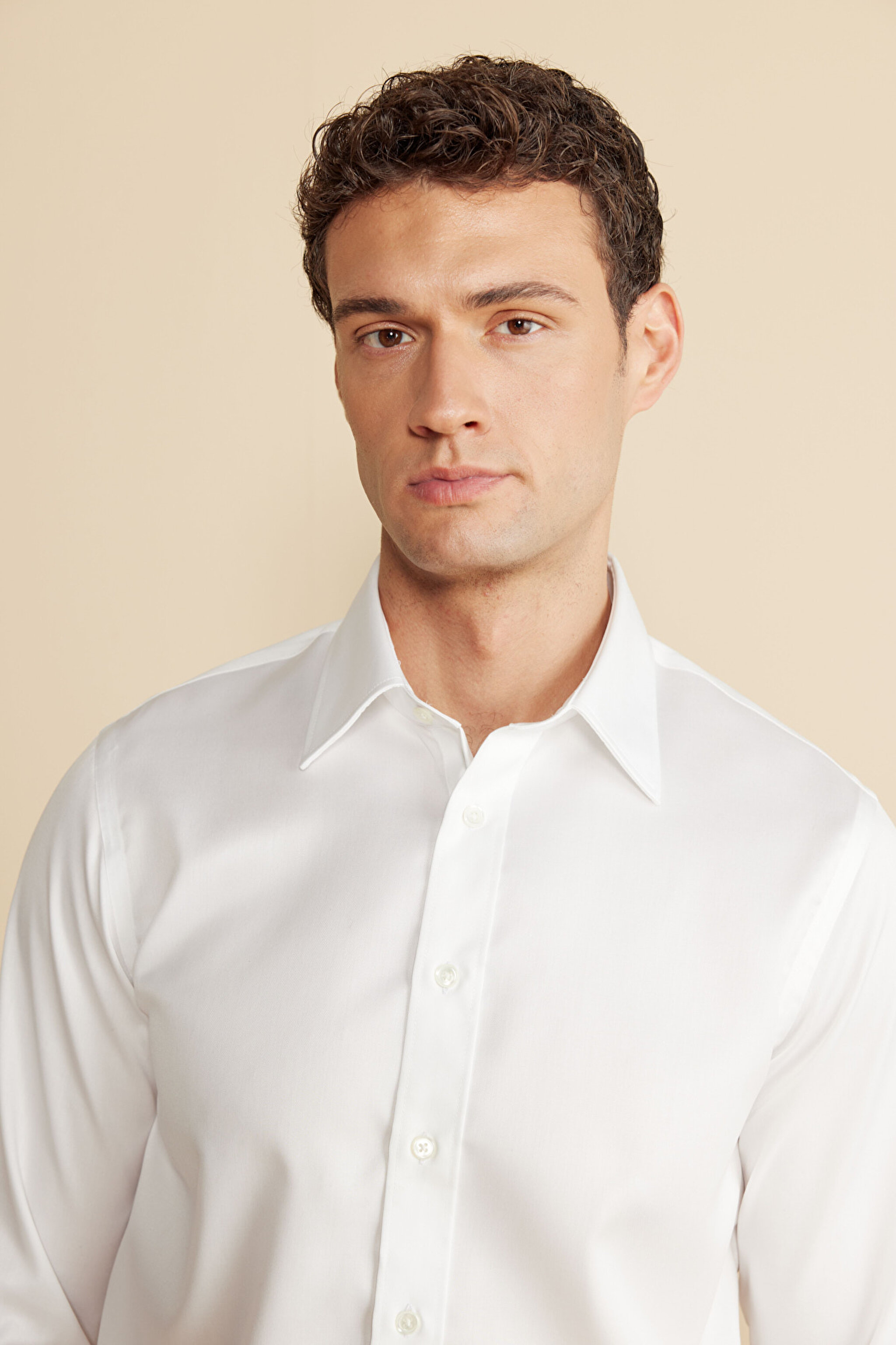 %100 Pamuk Gabardin Slim Fit Klasik Yaka Gömlek - Beyaz (görsel 4)