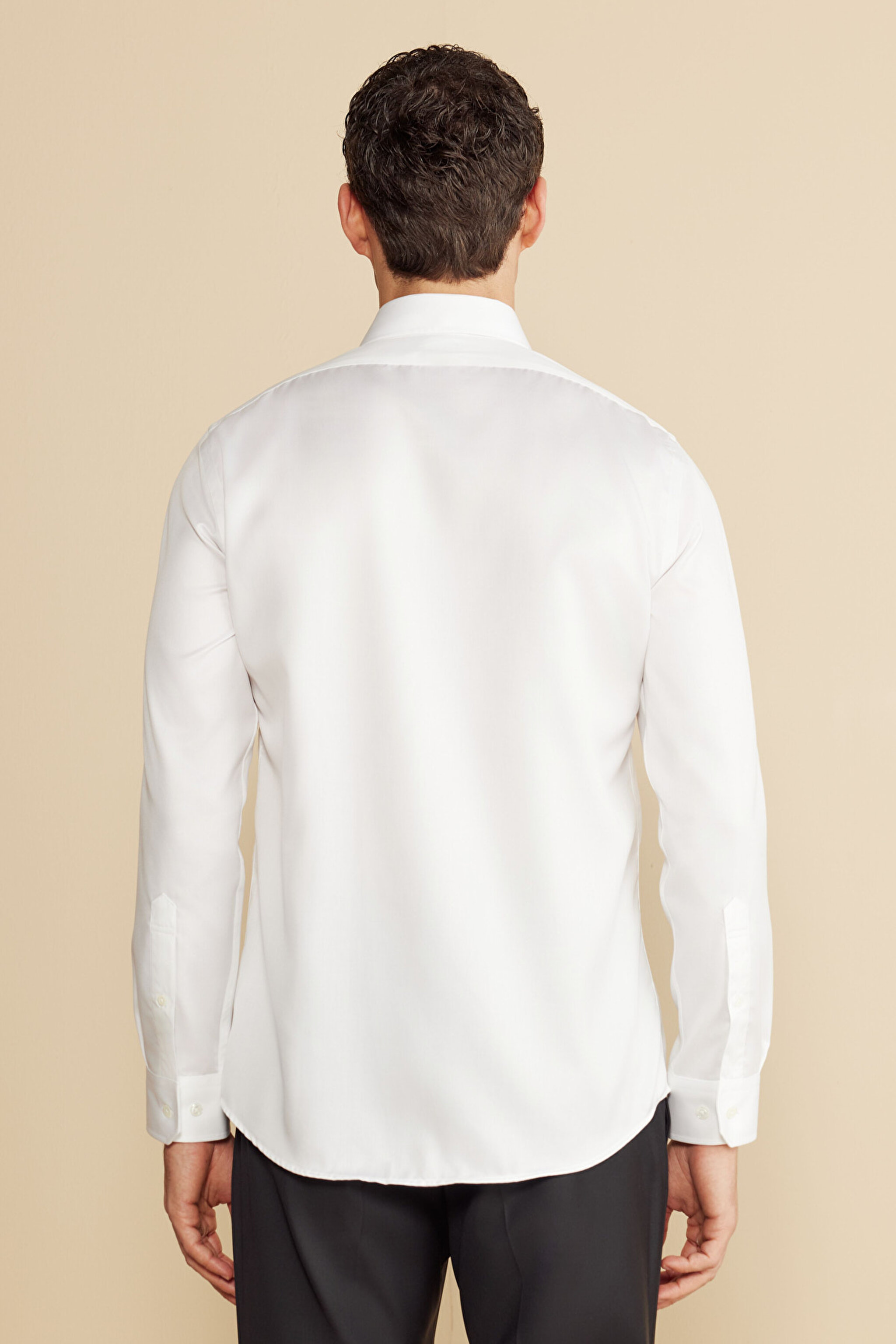 %100 Pamuk Gabardin Slim Fit Klasik Yaka Gömlek - Beyaz (görsel 5)