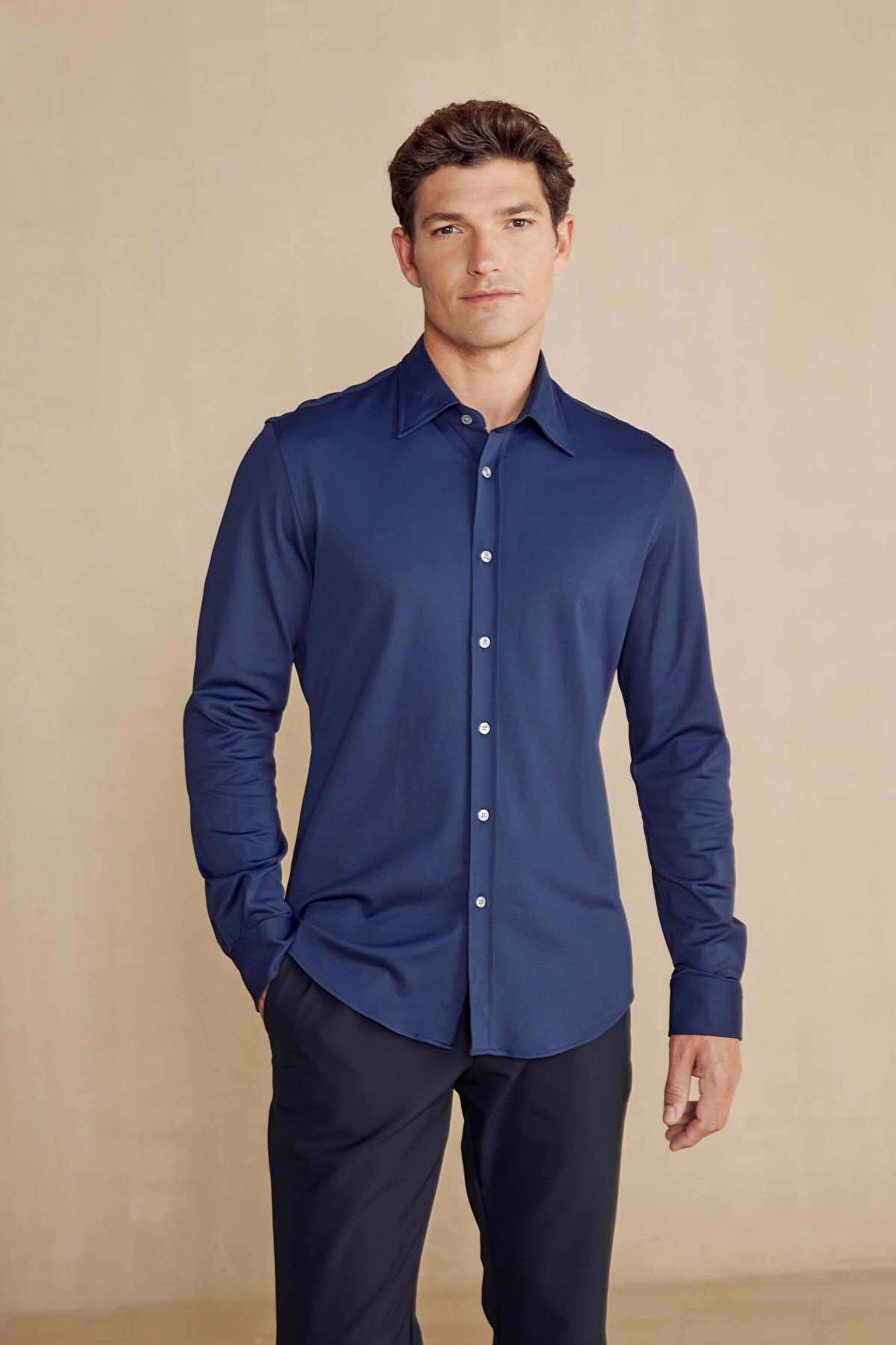 Slim Fit Klasik Yaka Performans Gömlek - Lacivert