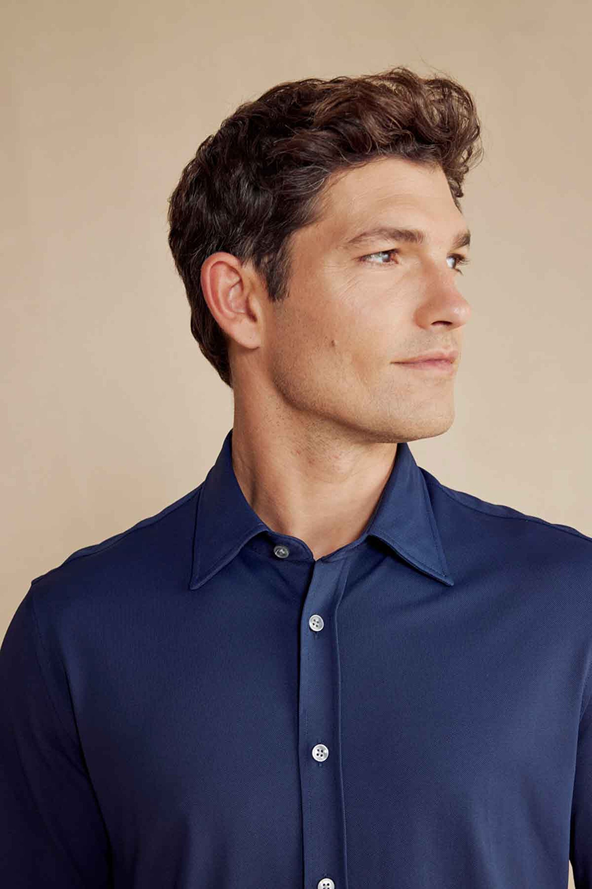 Slim Fit Klasik Yaka Performans Gömlek - Lacivert (görsel 5)