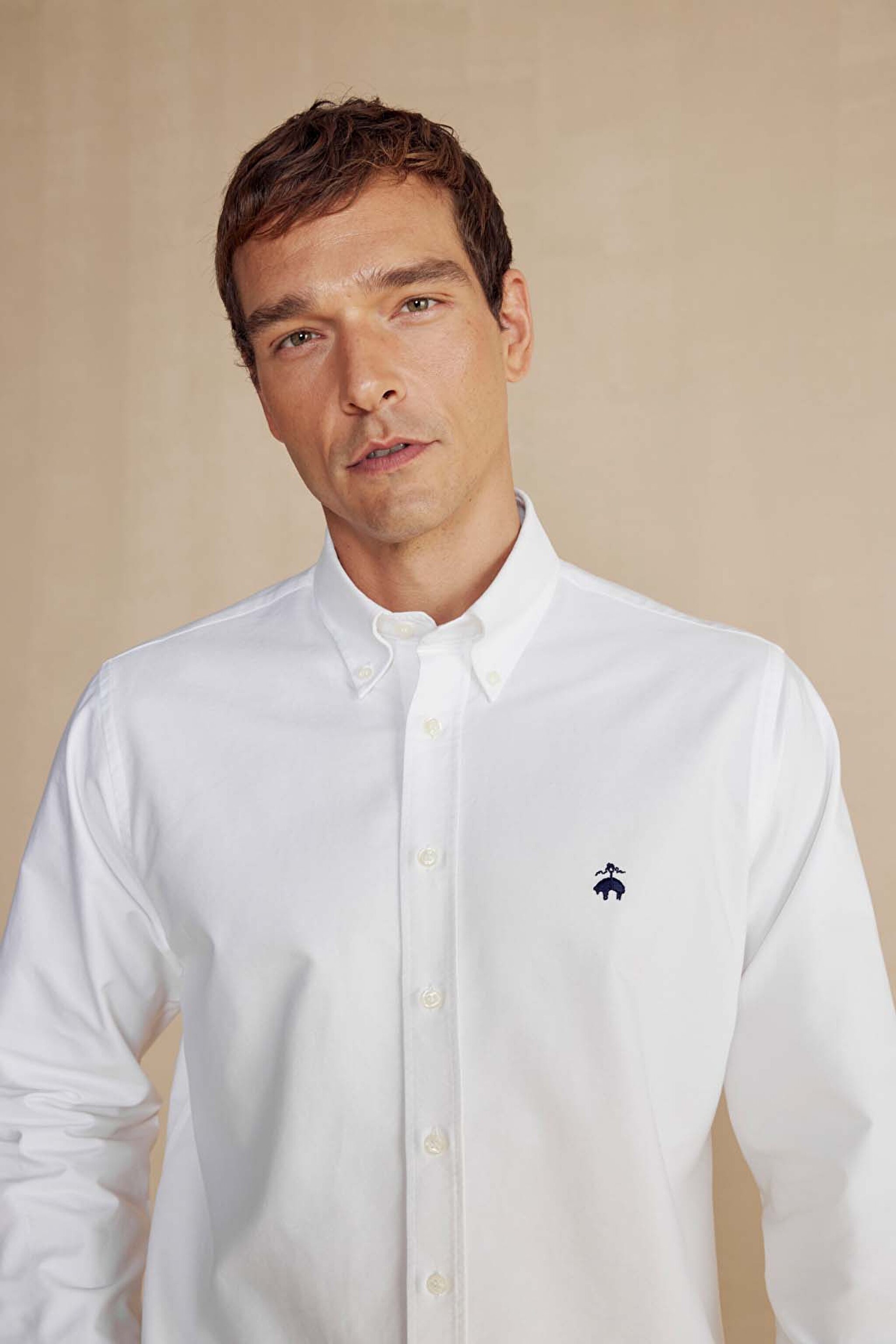 Regular Fit Düğmeli Yaka Oxford Erkek Gömlek - Beyaz (görsel 4)