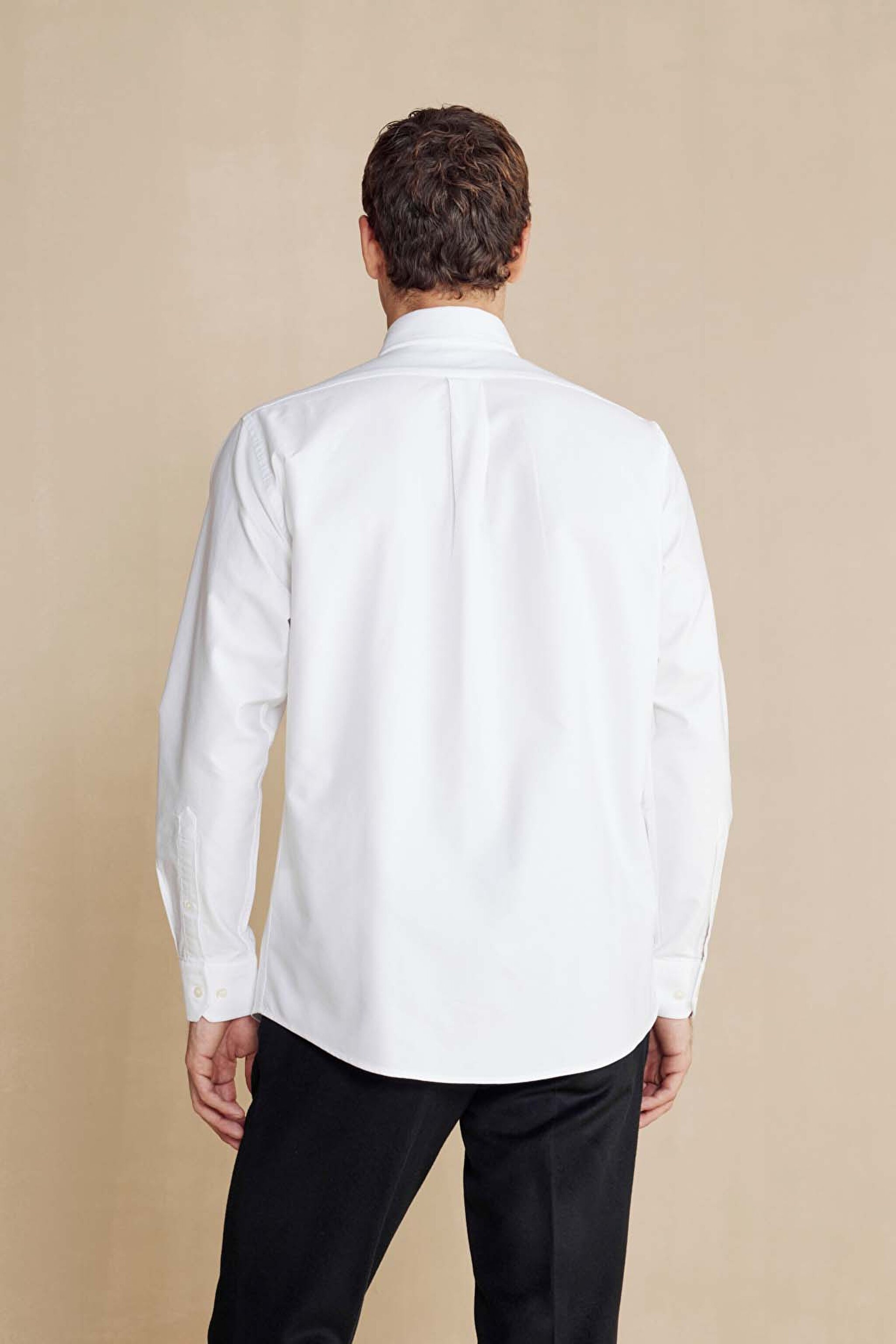 Regular Fit Düğmeli Yaka Oxford Erkek Gömlek - Beyaz (görsel 5)