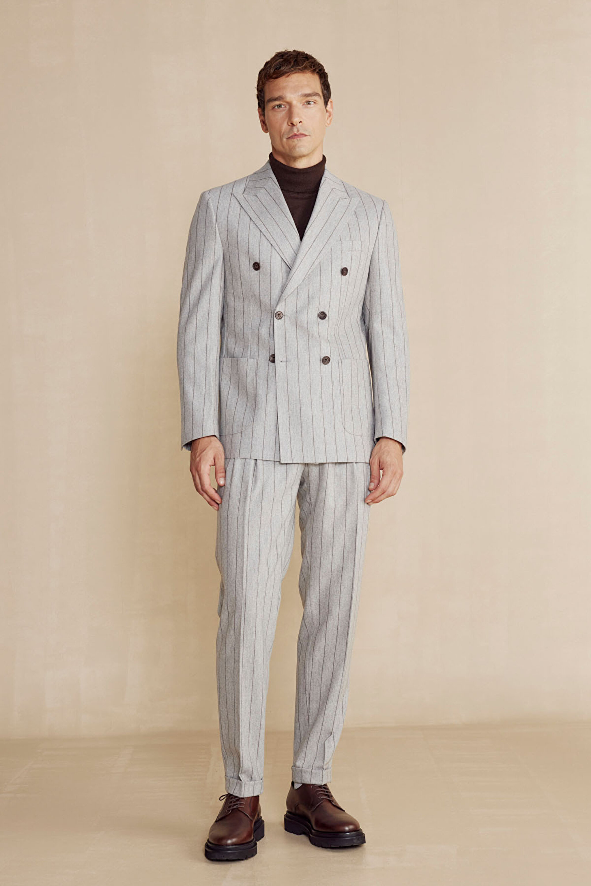 Slim Fit Kaşmir Karışım Kruvaze Takım Elbise - Antrasit