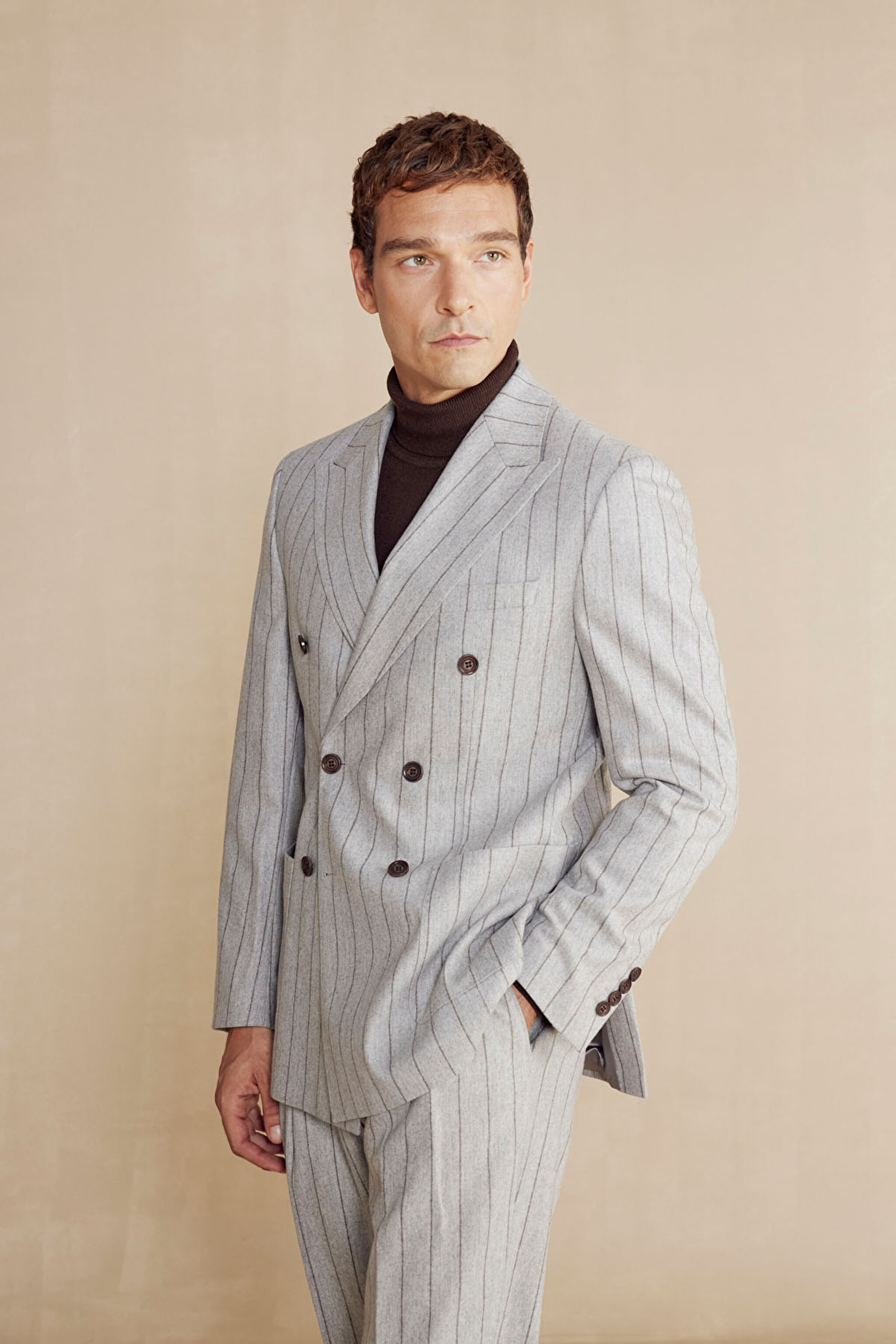 Slim Fit Kaşmir Karışım Kruvaze Takım Elbise - Antrasit (görsel 3)