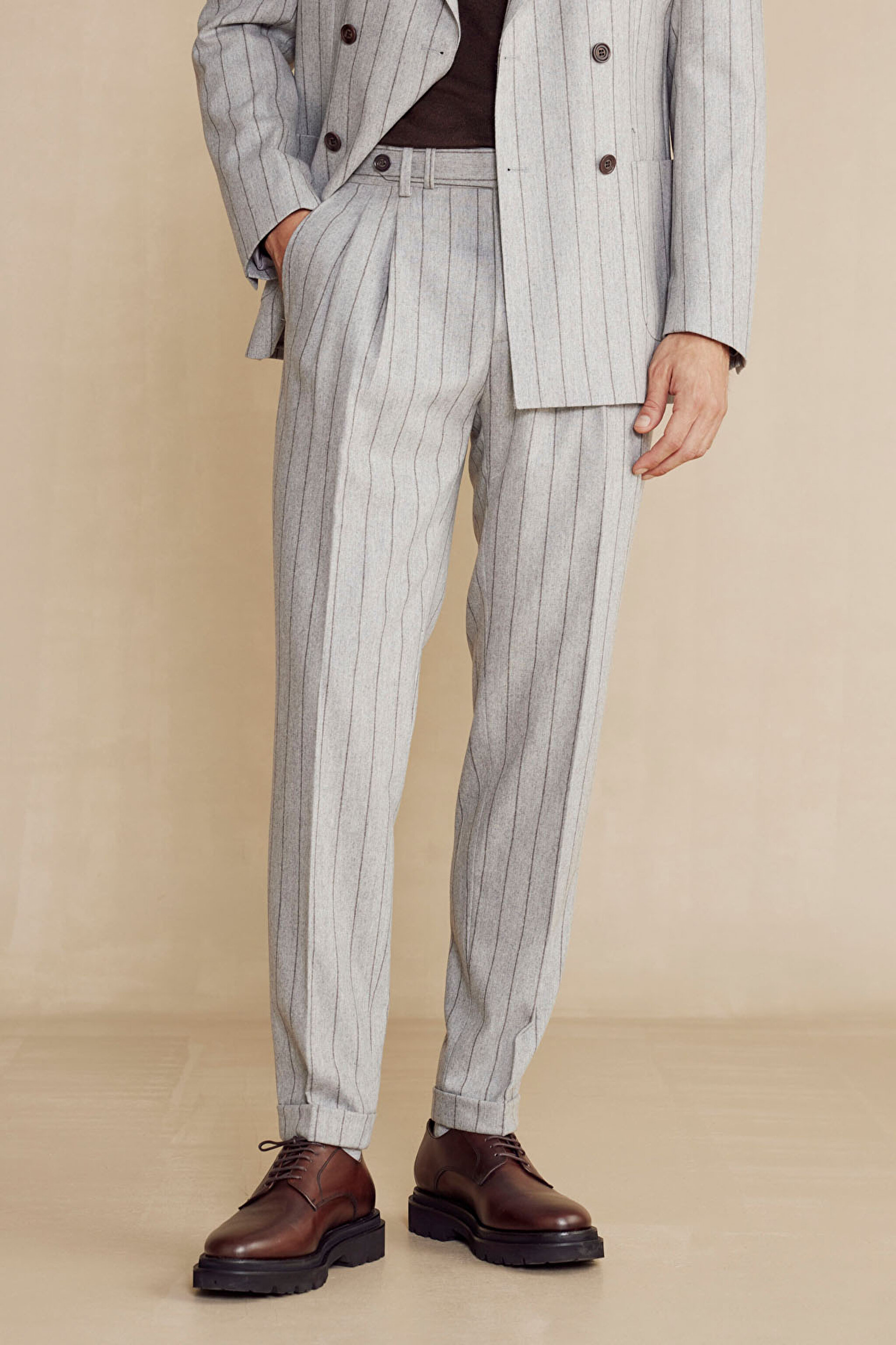 Slim Fit Kaşmir Karışım Kruvaze Takım Elbise - Antrasit (görsel 4)
