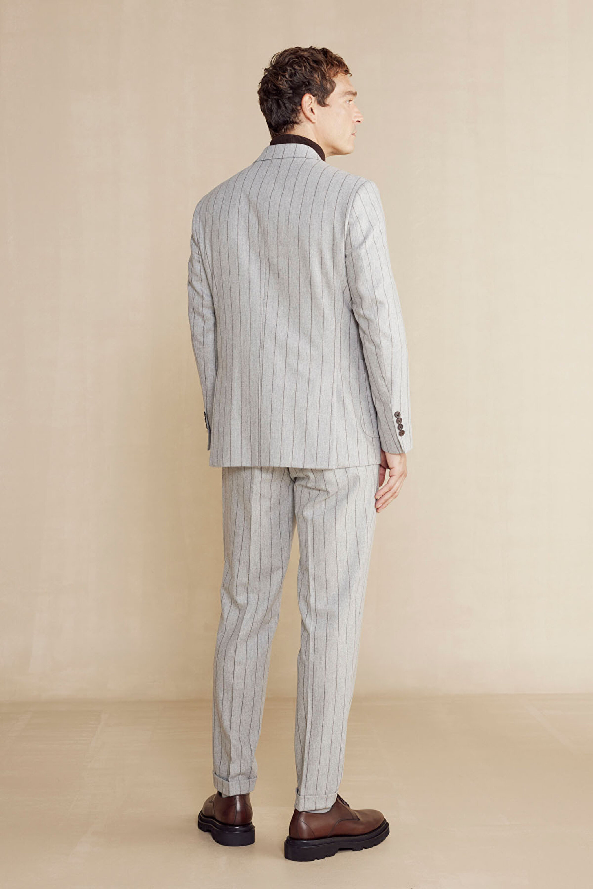 Slim Fit Kaşmir Karışım Kruvaze Takım Elbise - Antrasit (görsel 6)