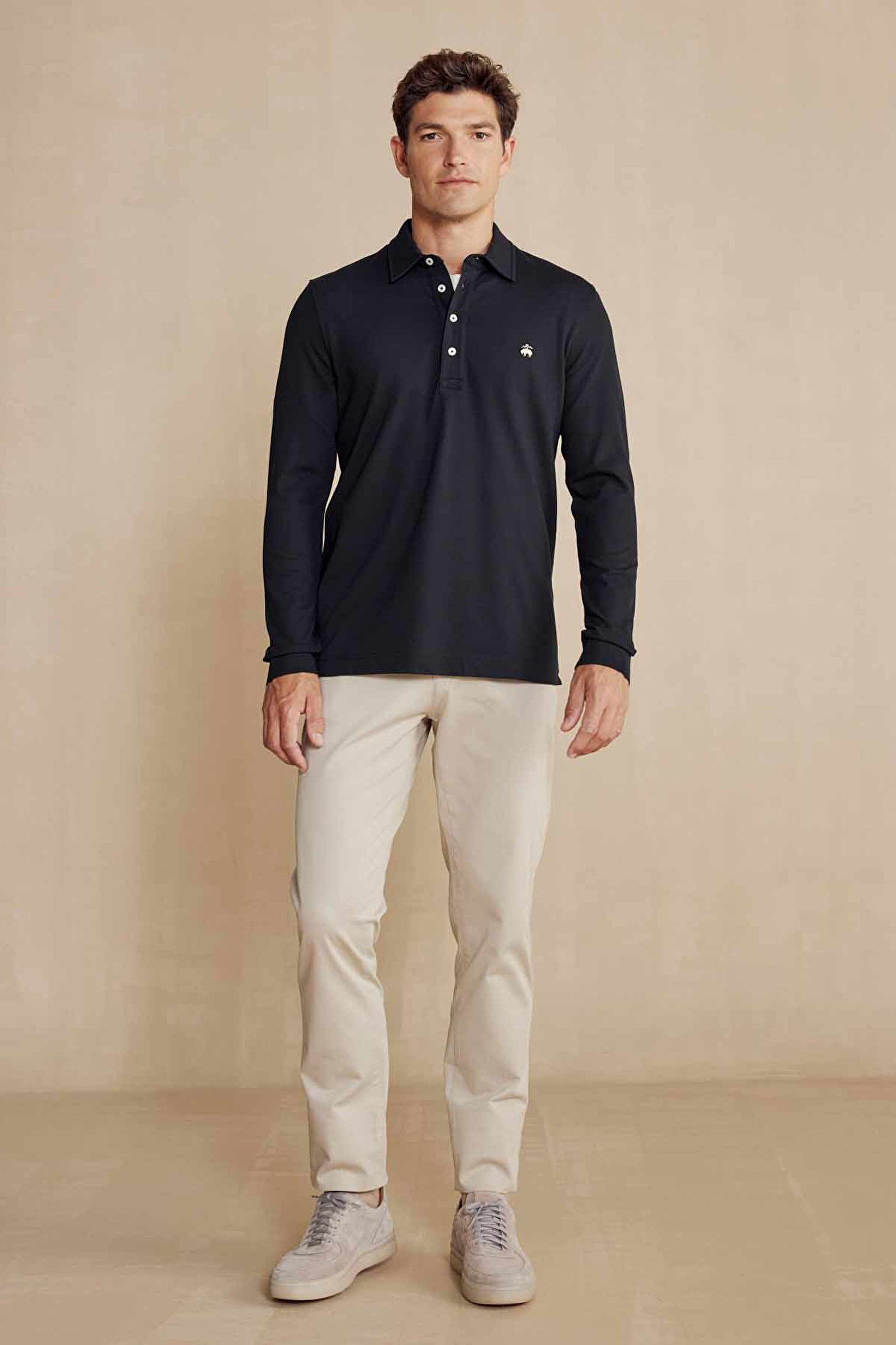 Uzun Kollu Polo Yaka T-Shirt - Siyah (görsel 3)