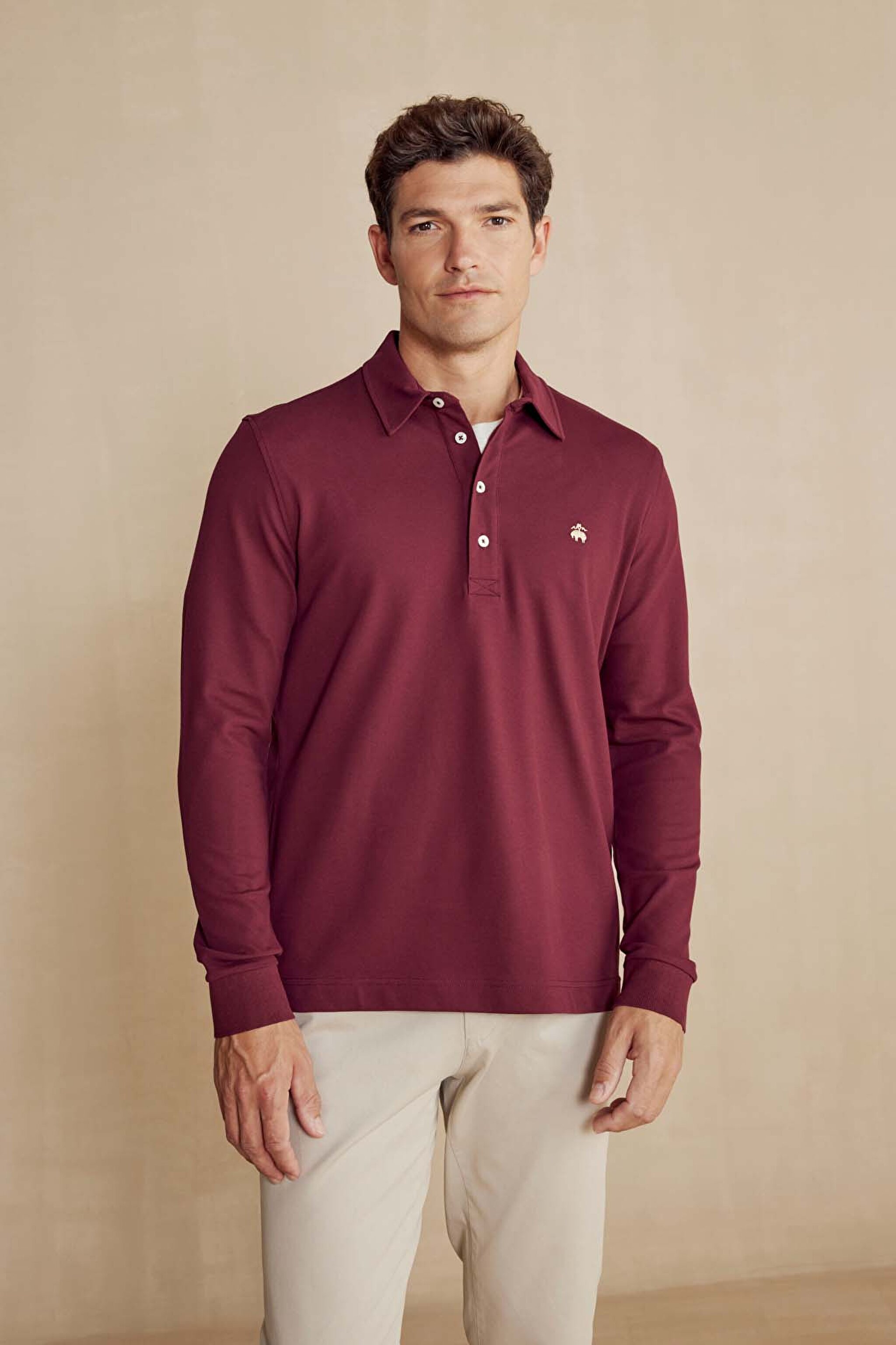 Uzun Kollu Polo Yaka T-Shirt - Bordo (görsel 2)