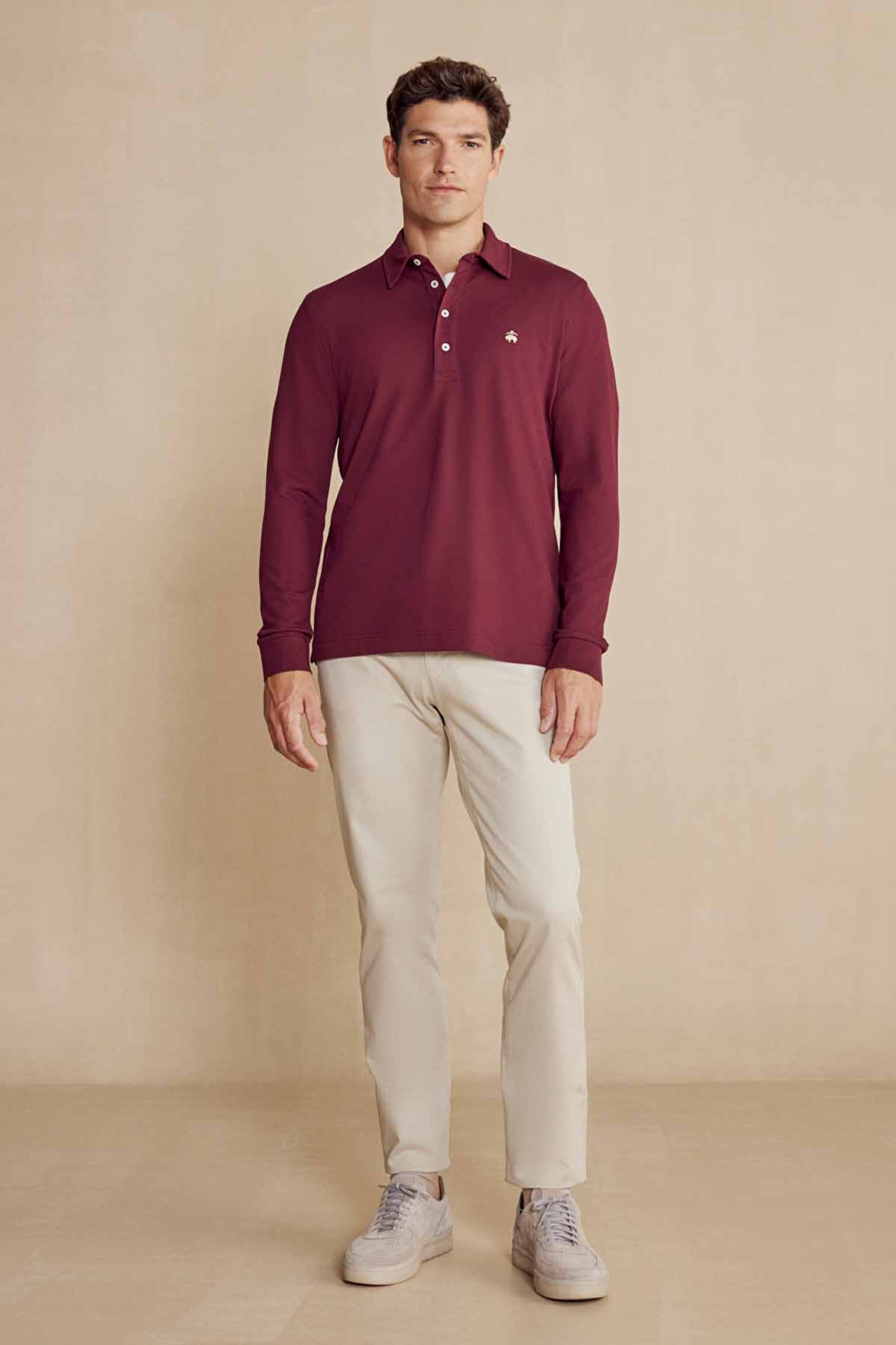 Uzun Kollu Polo Yaka T-Shirt - Bordo (görsel 3)