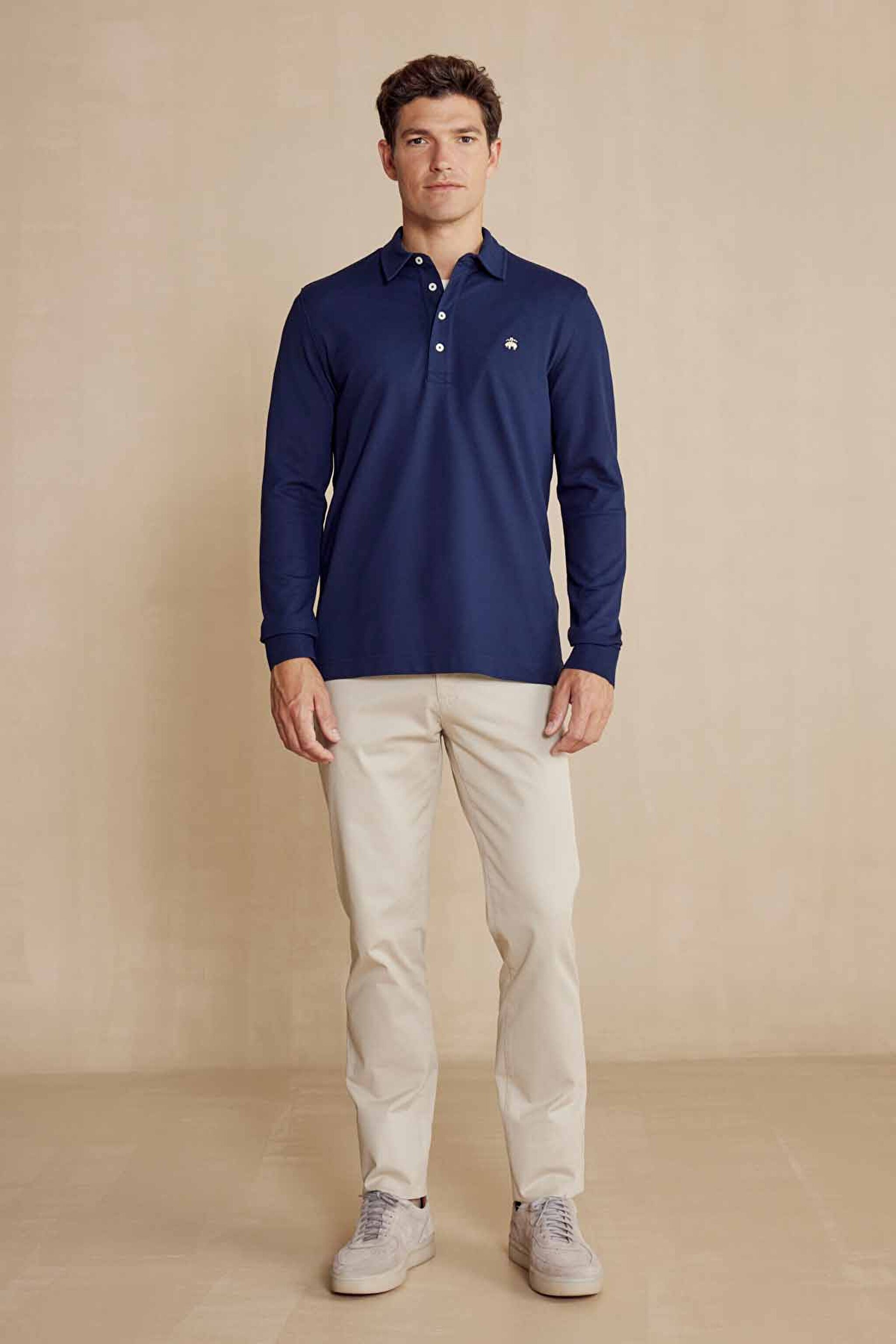 Uzun Kollu Polo Yaka T-Shirt - Lacivert (görsel 3)