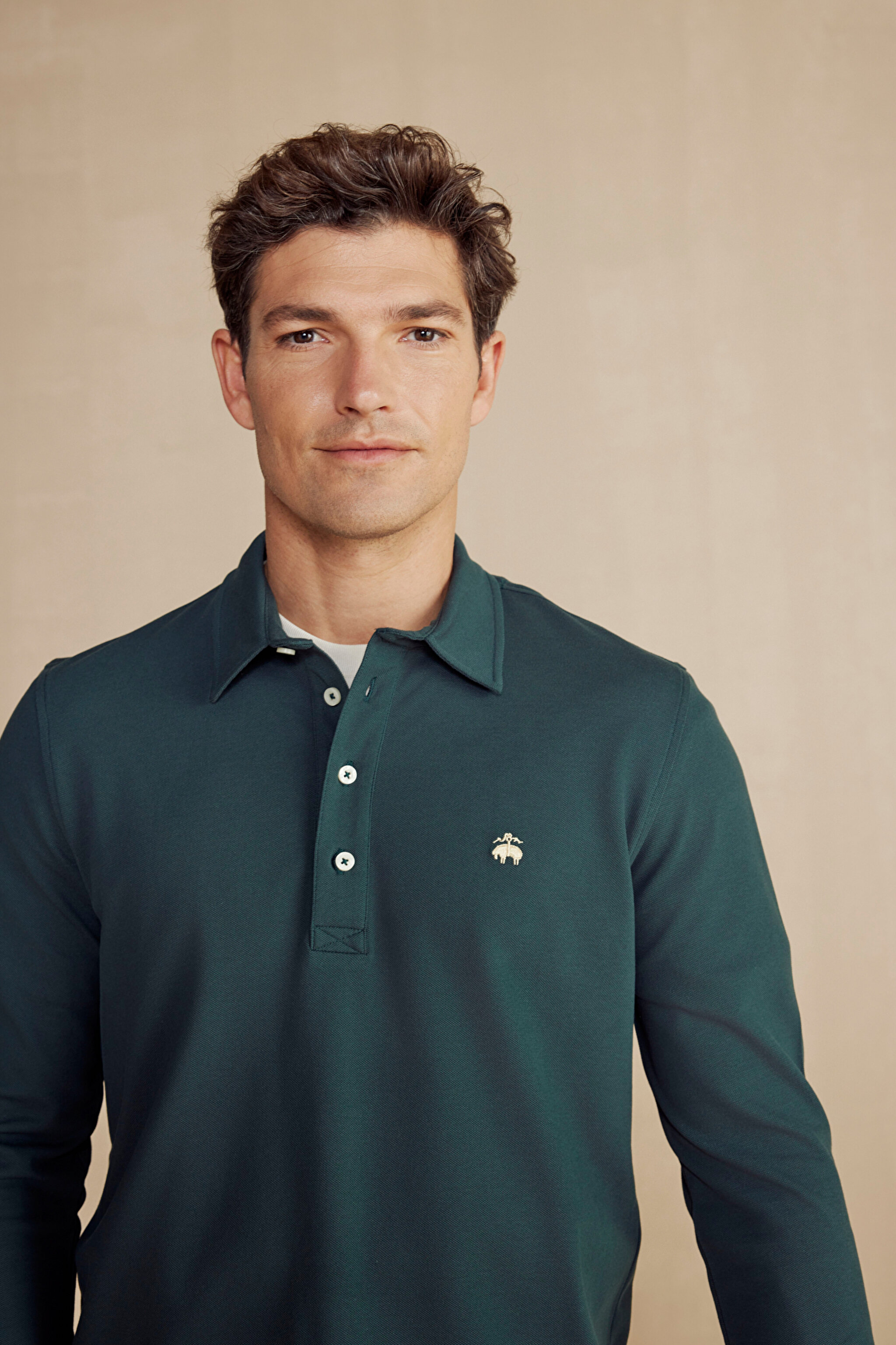 Uzun Kollu Polo Yaka T-Shirt - Koyu Yeşil (görsel 4)