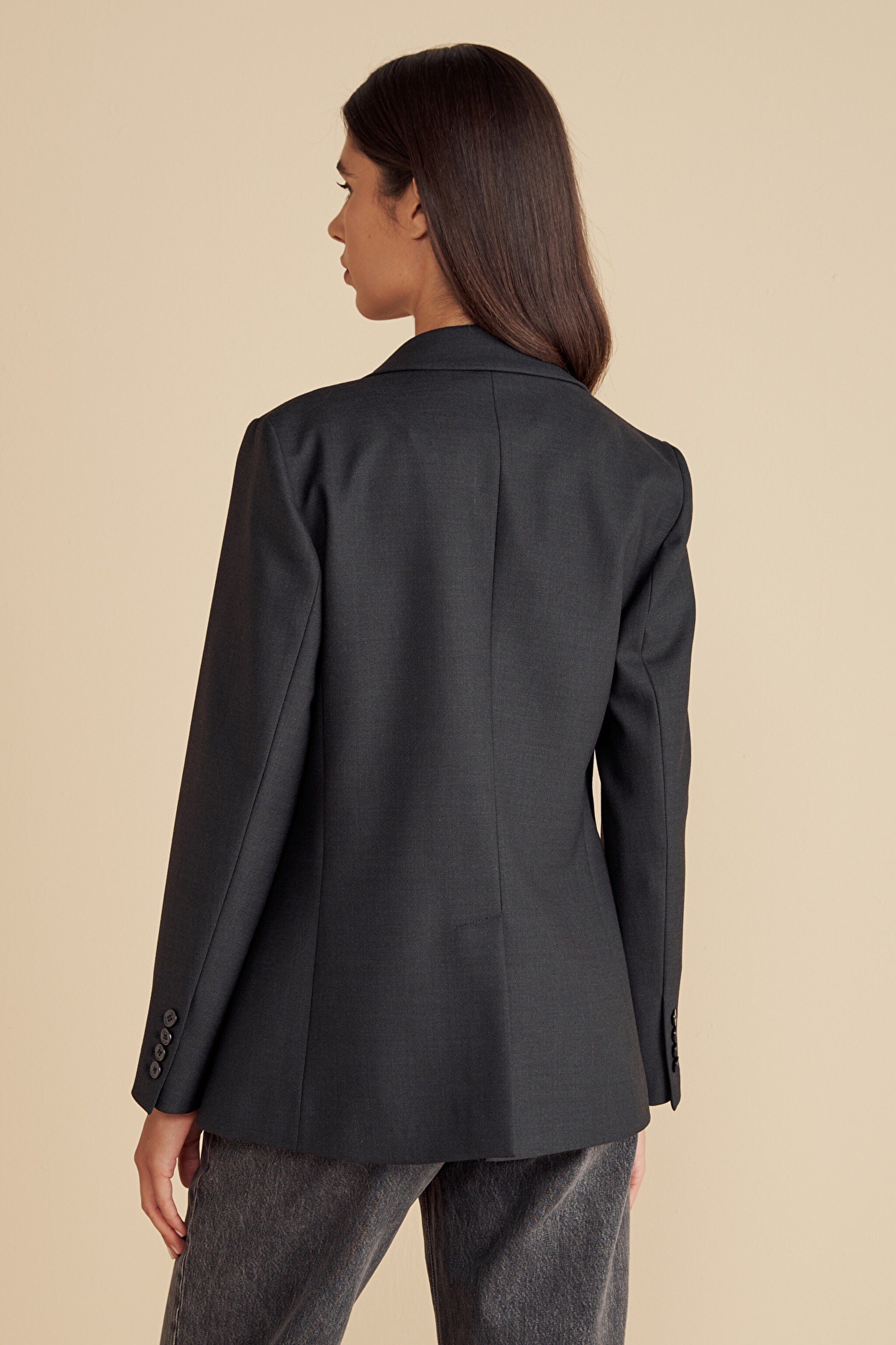 Yün Karışımlı Logo Toka Detaylı Blazer - Antrasit (görsel 5)
