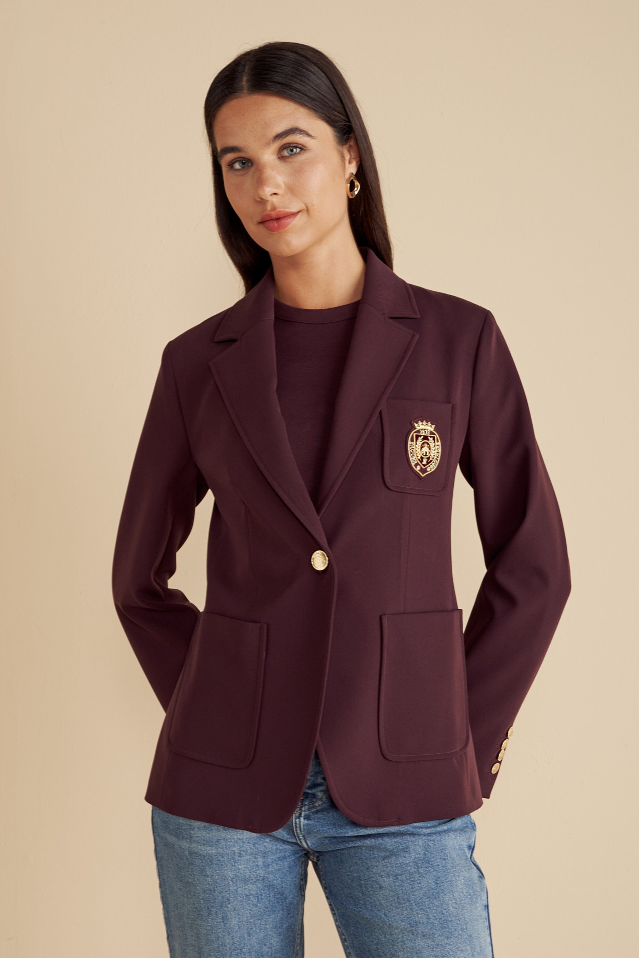 Tel Kırma Logolu Mono Kapama Blazer - Bordo