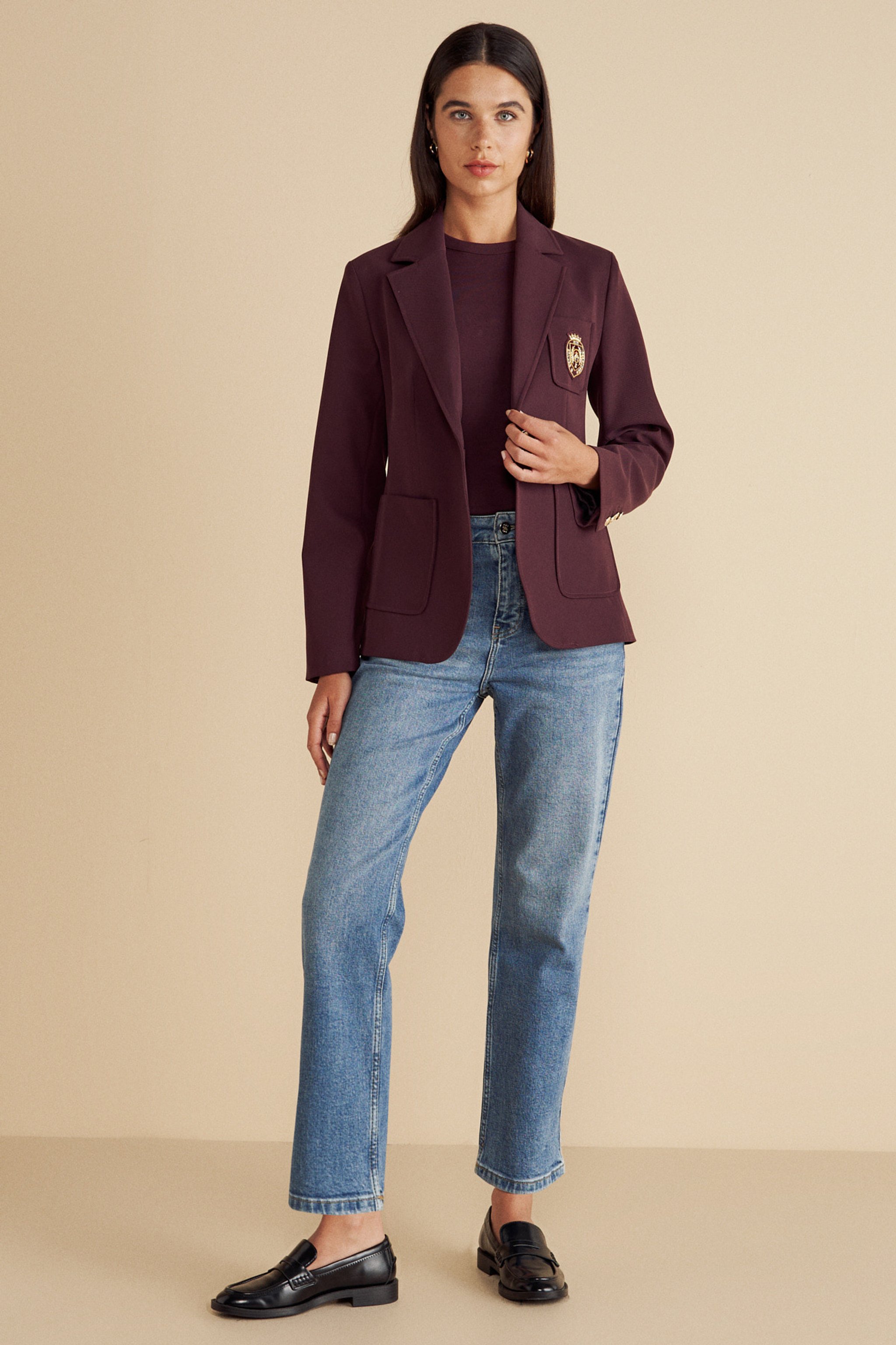 Tel Kırma Logolu Mono Kapama Blazer - Bordo (görsel 4)