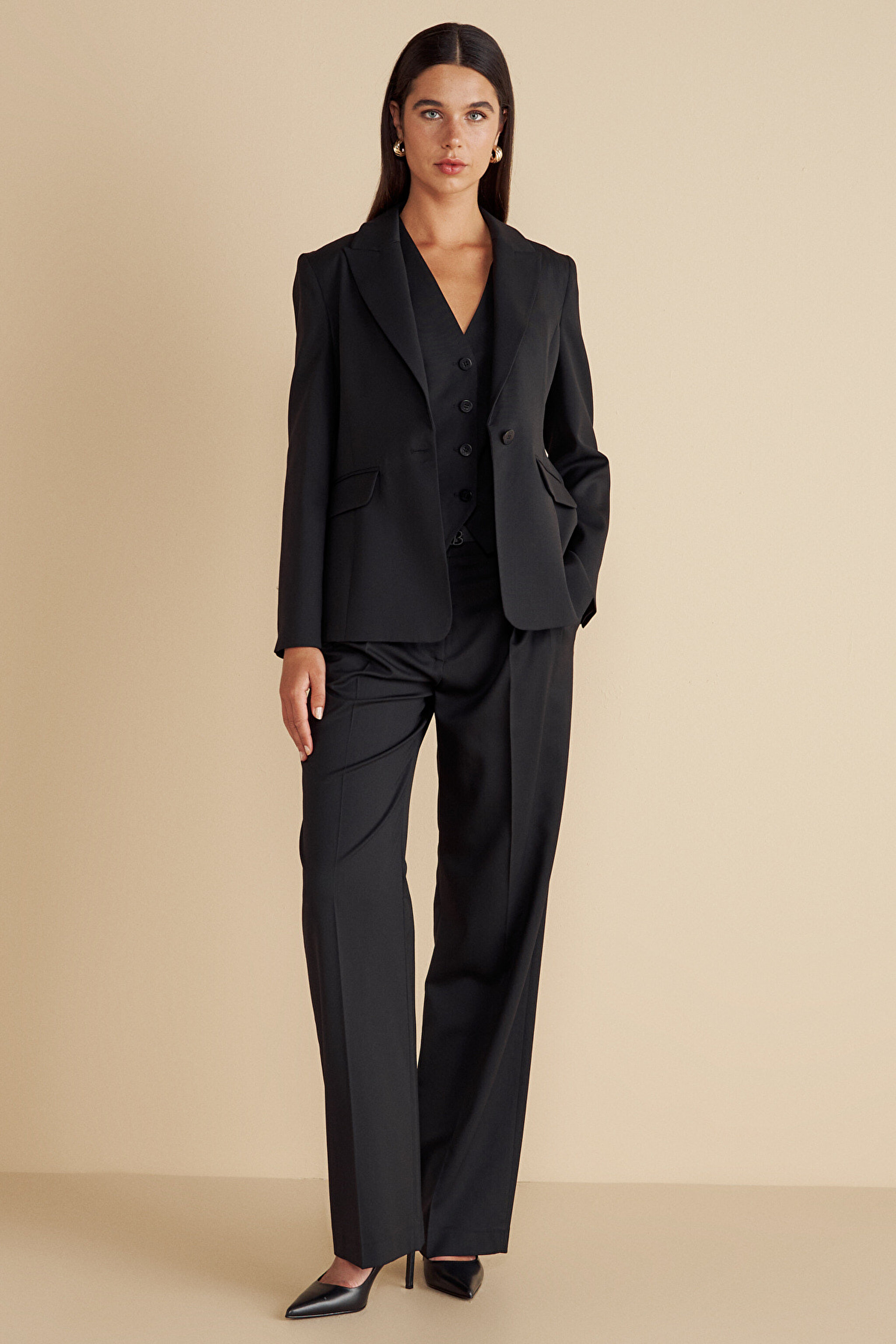 %100 Yün Mono Kapama  Blazer - Siyah (görsel 5)