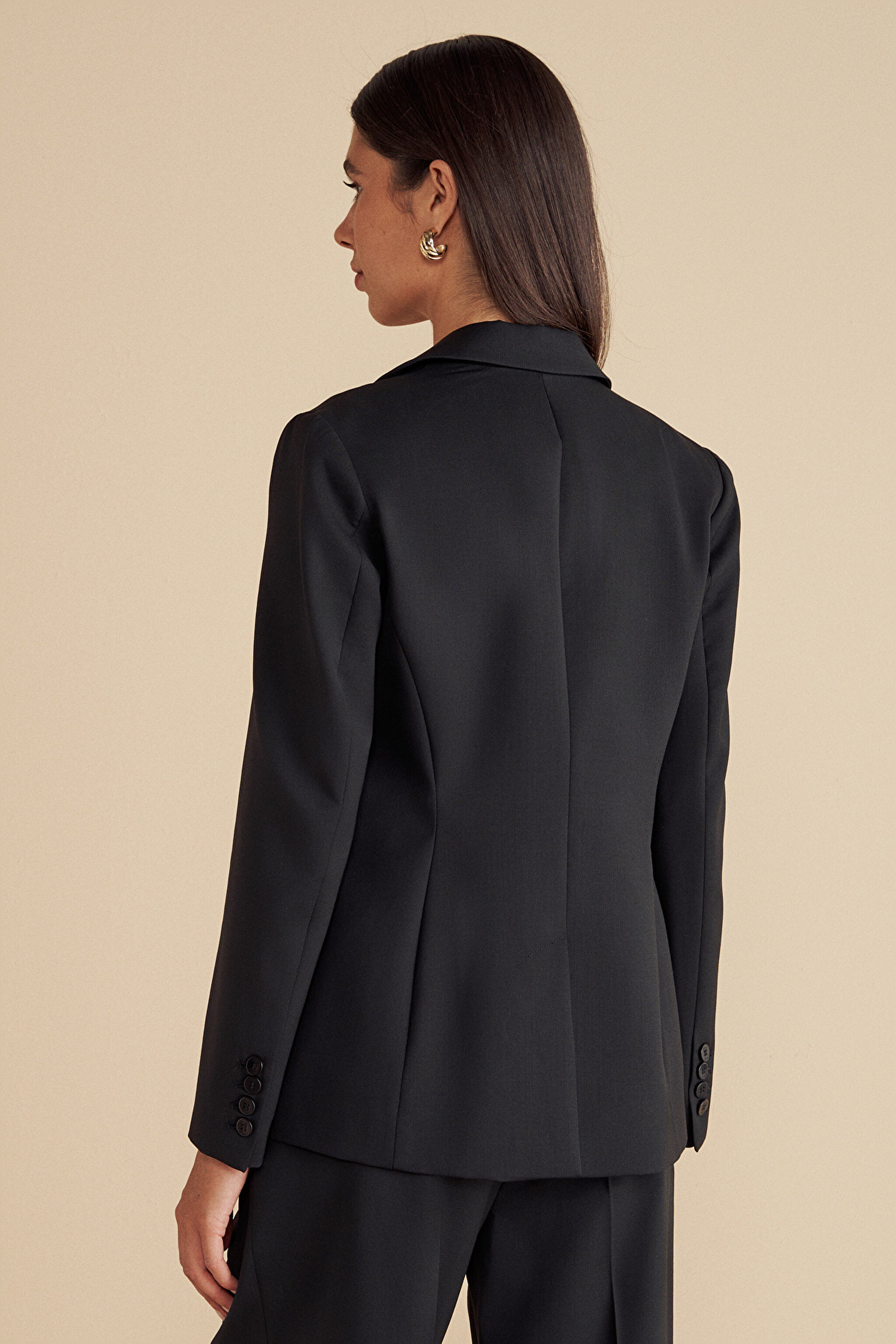 %100 Yün Mono Kapama  Blazer - Siyah (görsel 7)