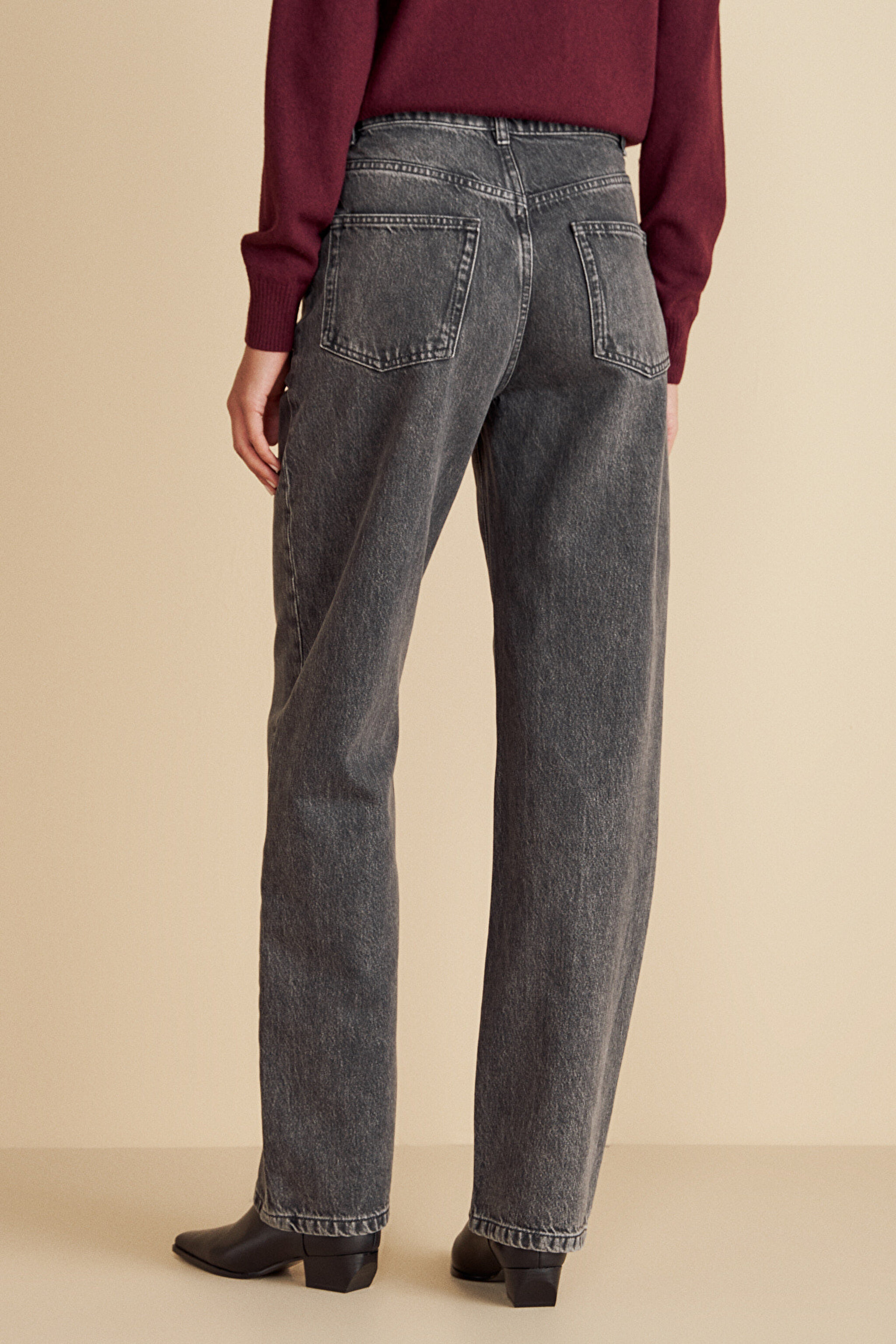 Pamuk Karışımlı Metal Toka Detaylı Straight Fit Denim Pantolon - Antrasit (görsel 4)