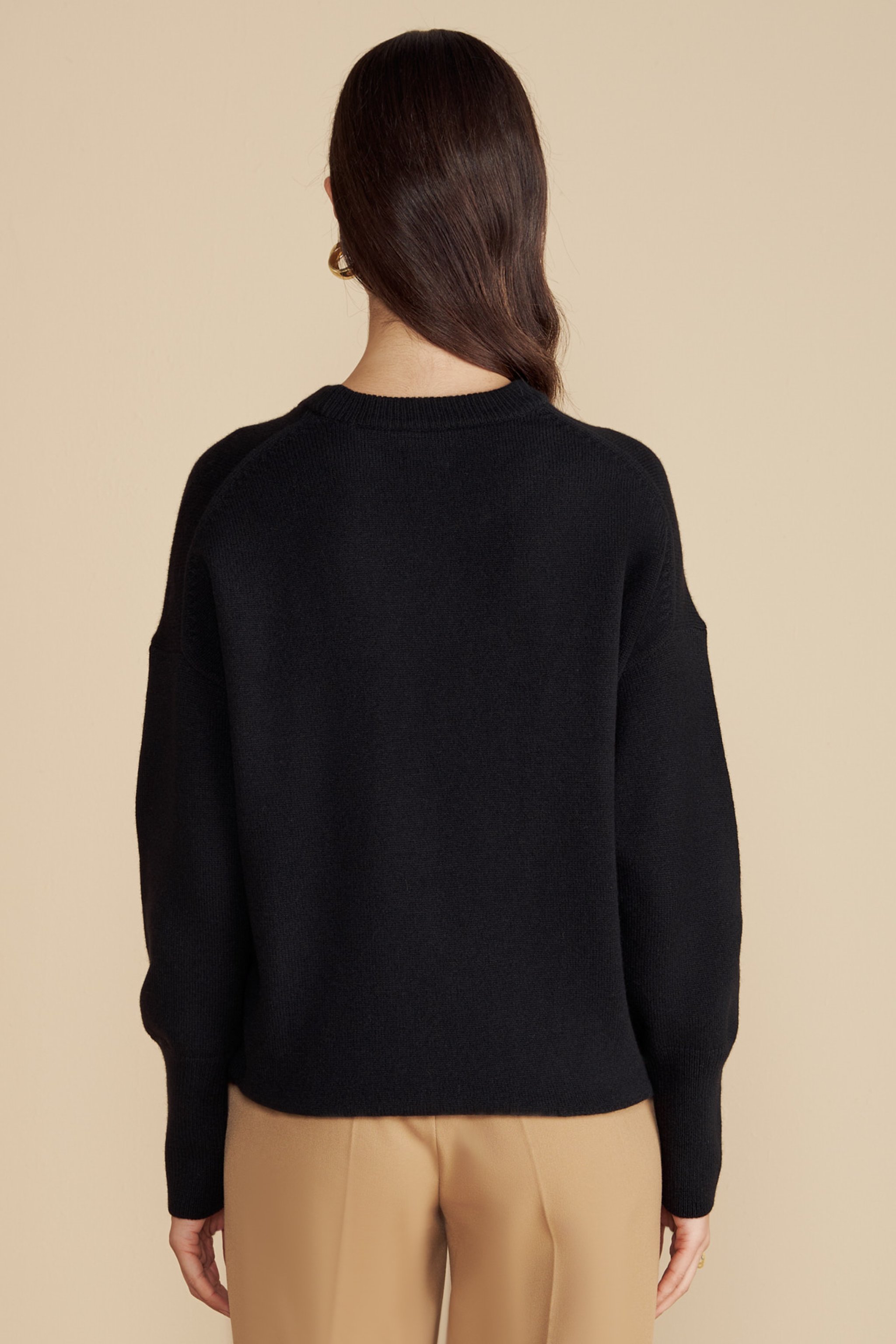 %100 Kaşmir Bisiklet Yaka Oversize Kazak - Siyah (görsel 4)