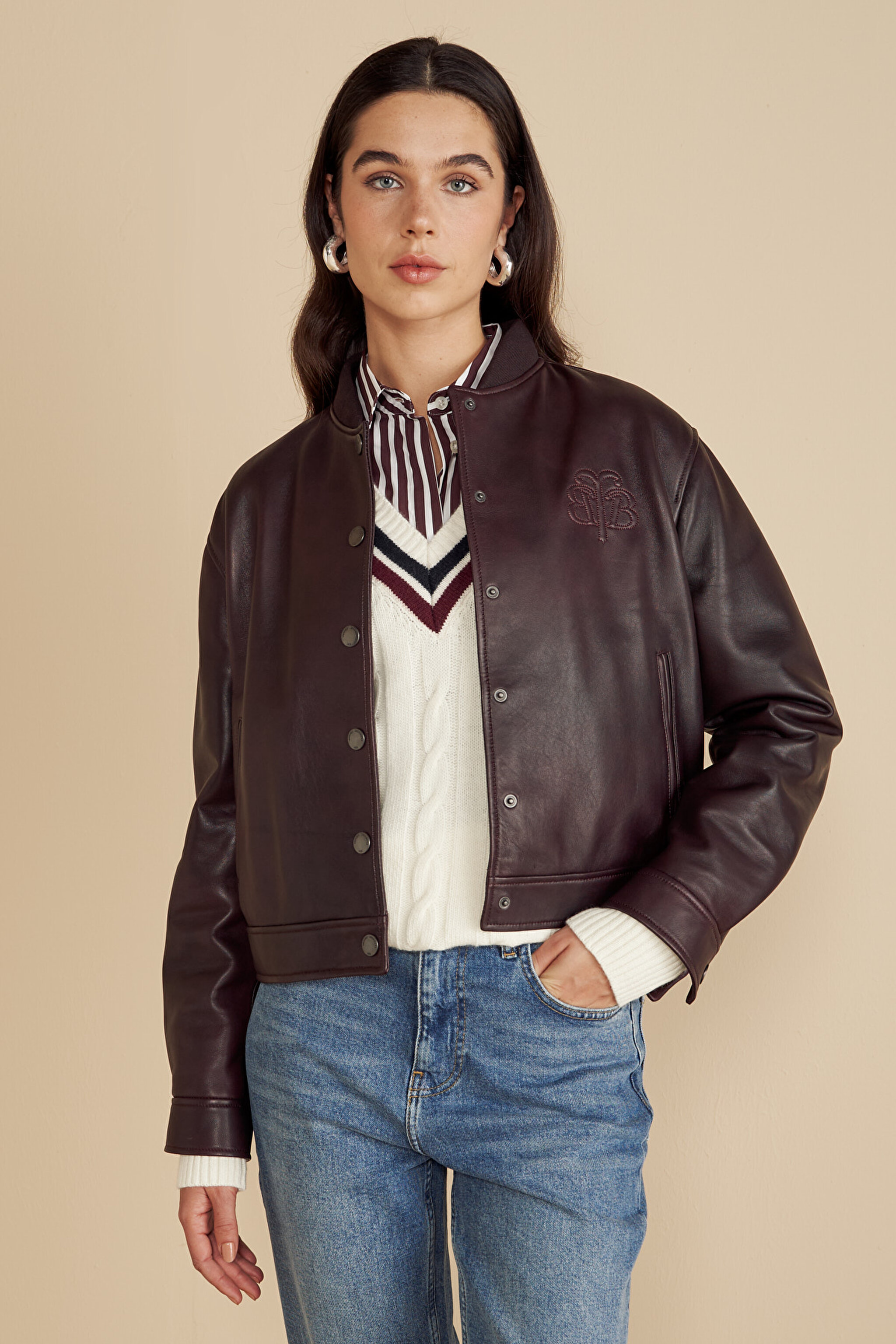 100% Deri Bomber Mont - Bordo (görsel 2)