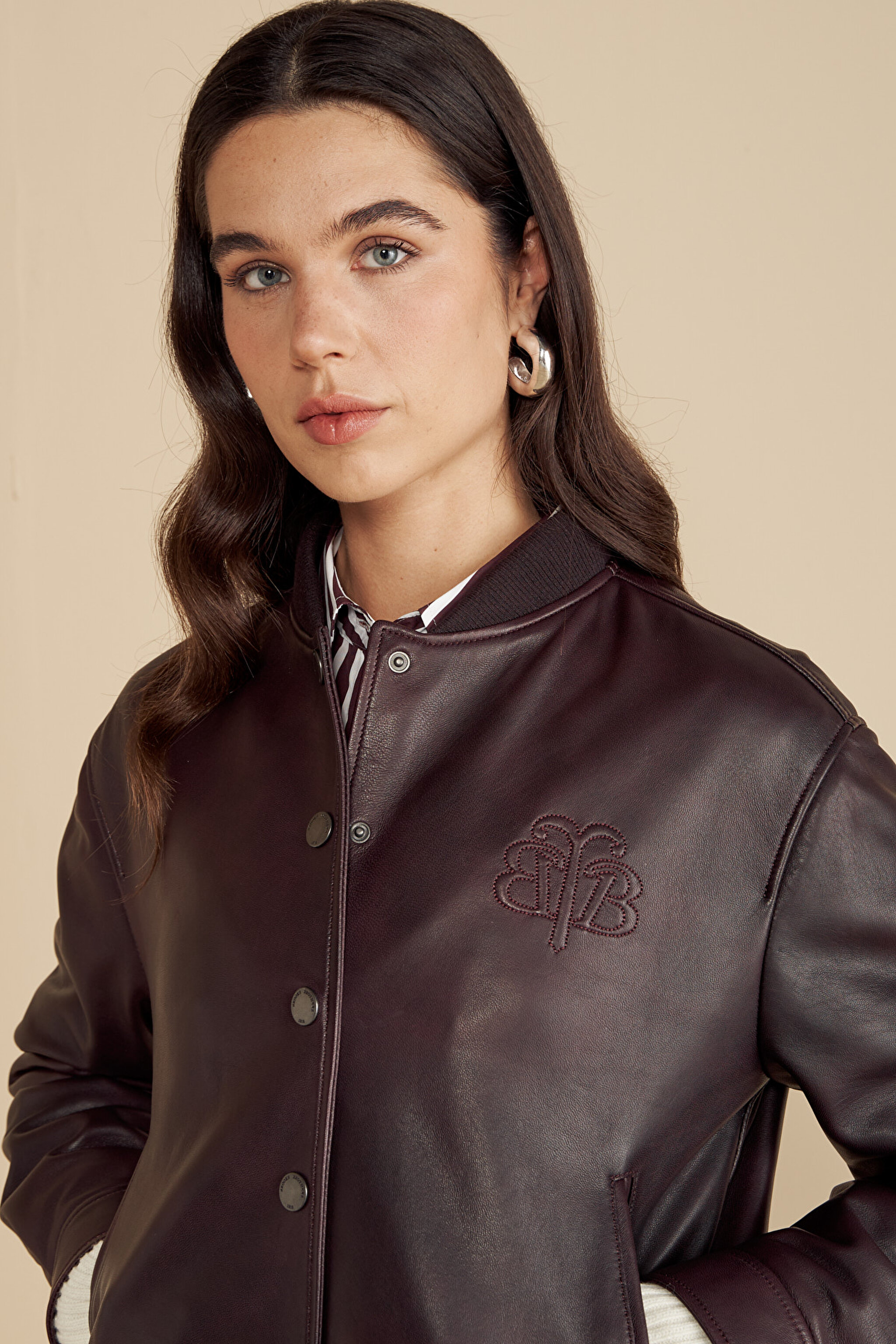 100% Deri Bomber Mont - Bordo (görsel 4)