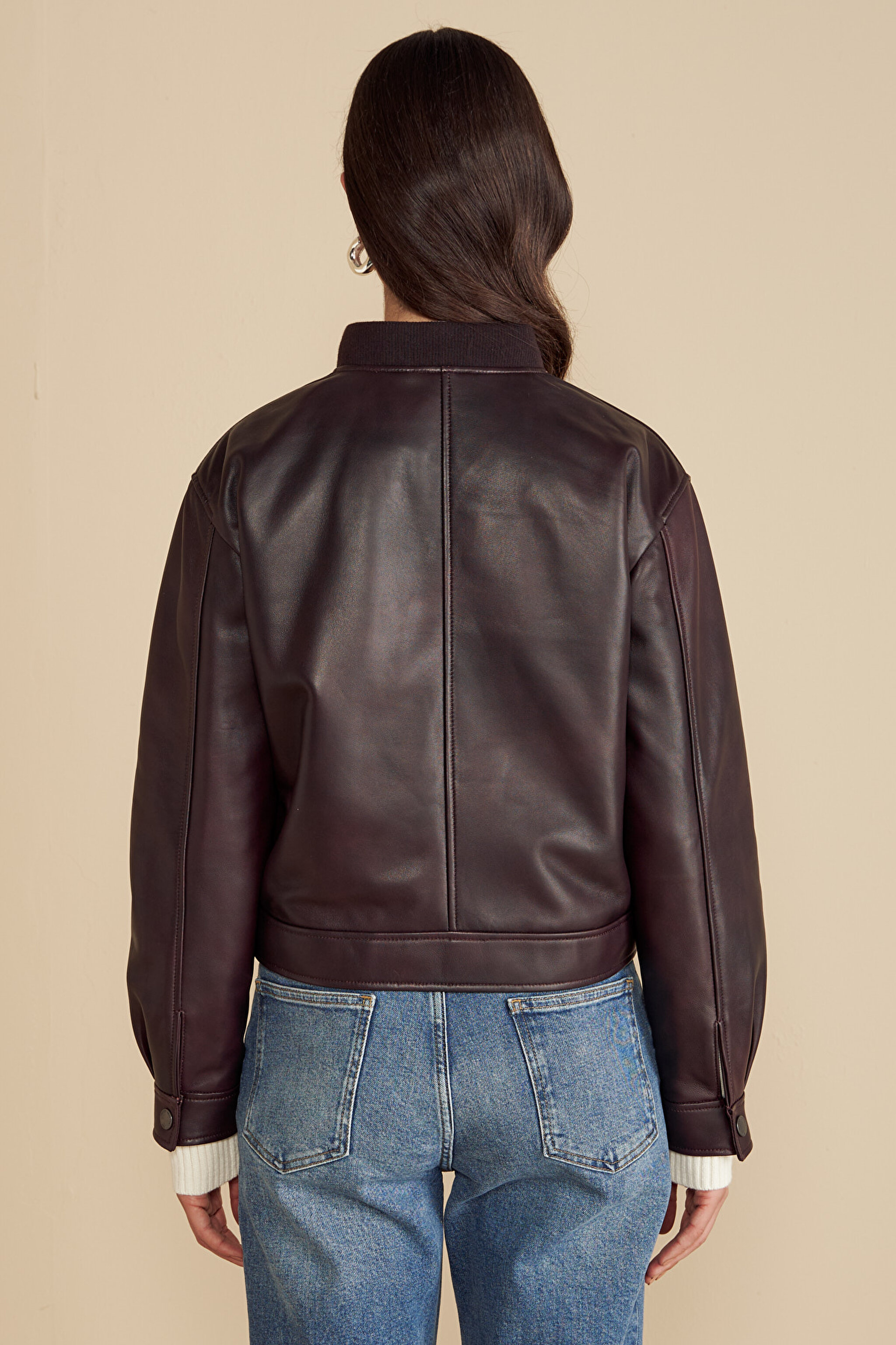 100% Deri Bomber Mont - Bordo (görsel 5)